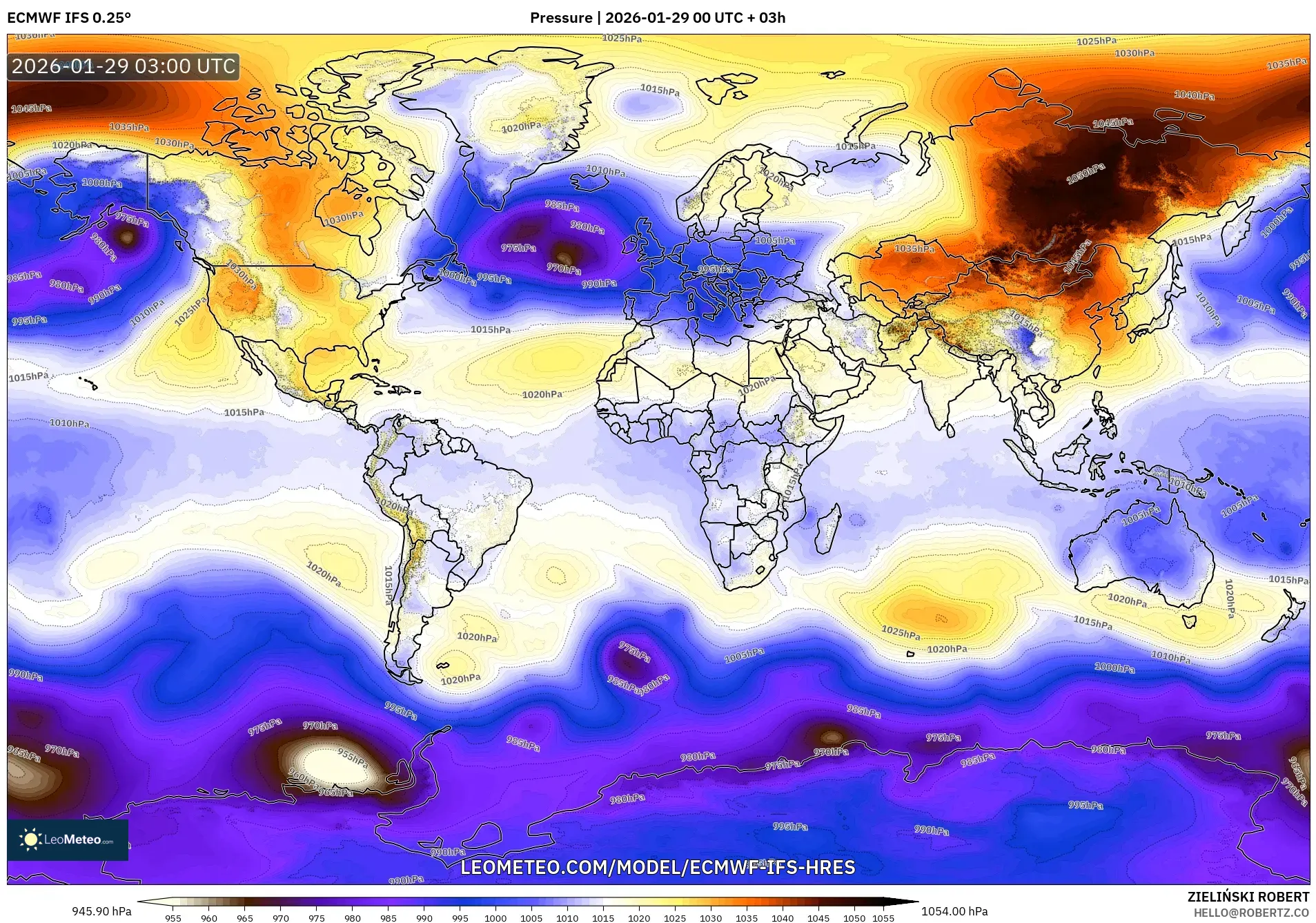 ECMWF IFS 0.25° model - World, Pressure