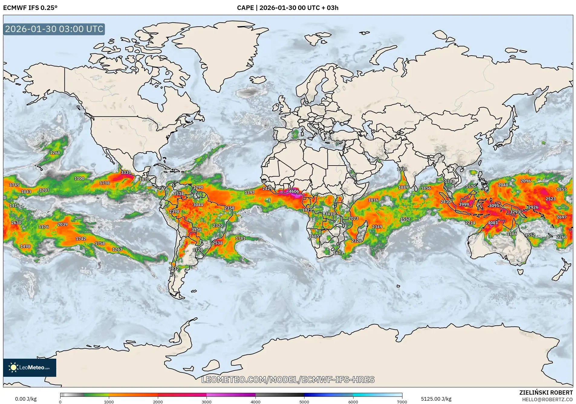 ECMWF IFS 0.25° model - World, CAPE