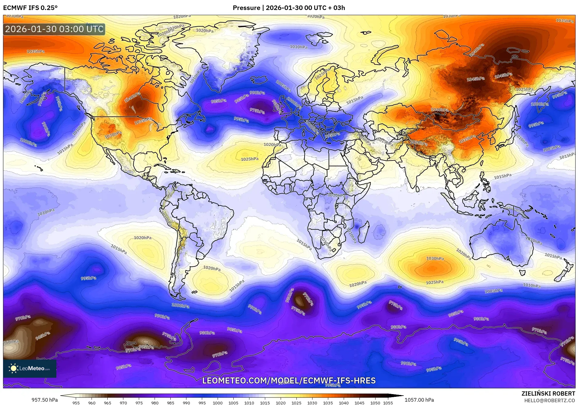 ECMWF IFS 0.25° model - World, Pressure