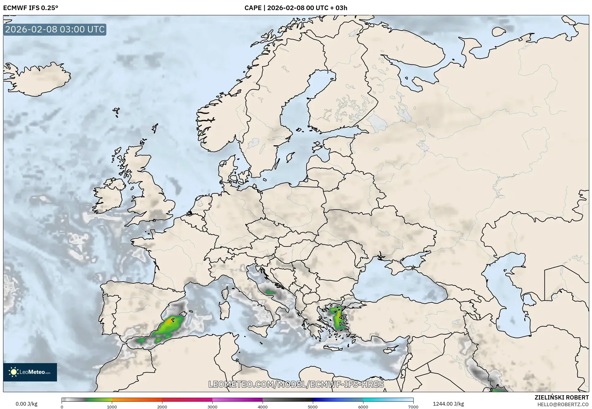 ECMWF IFS 0.25° model - Europe, CAPE