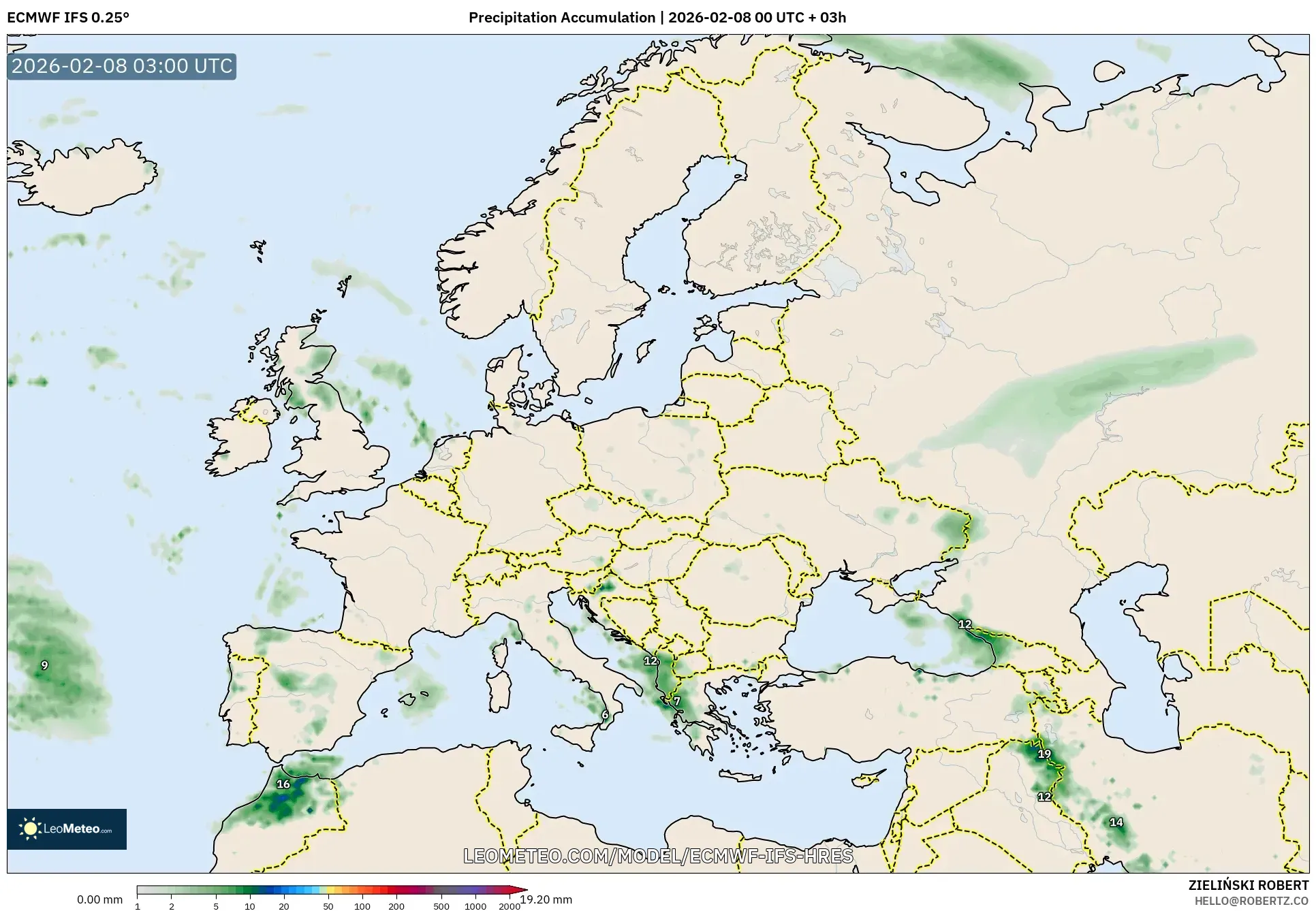 ECMWF IFS 0.25° model - Europe, Precipitation Accumulation