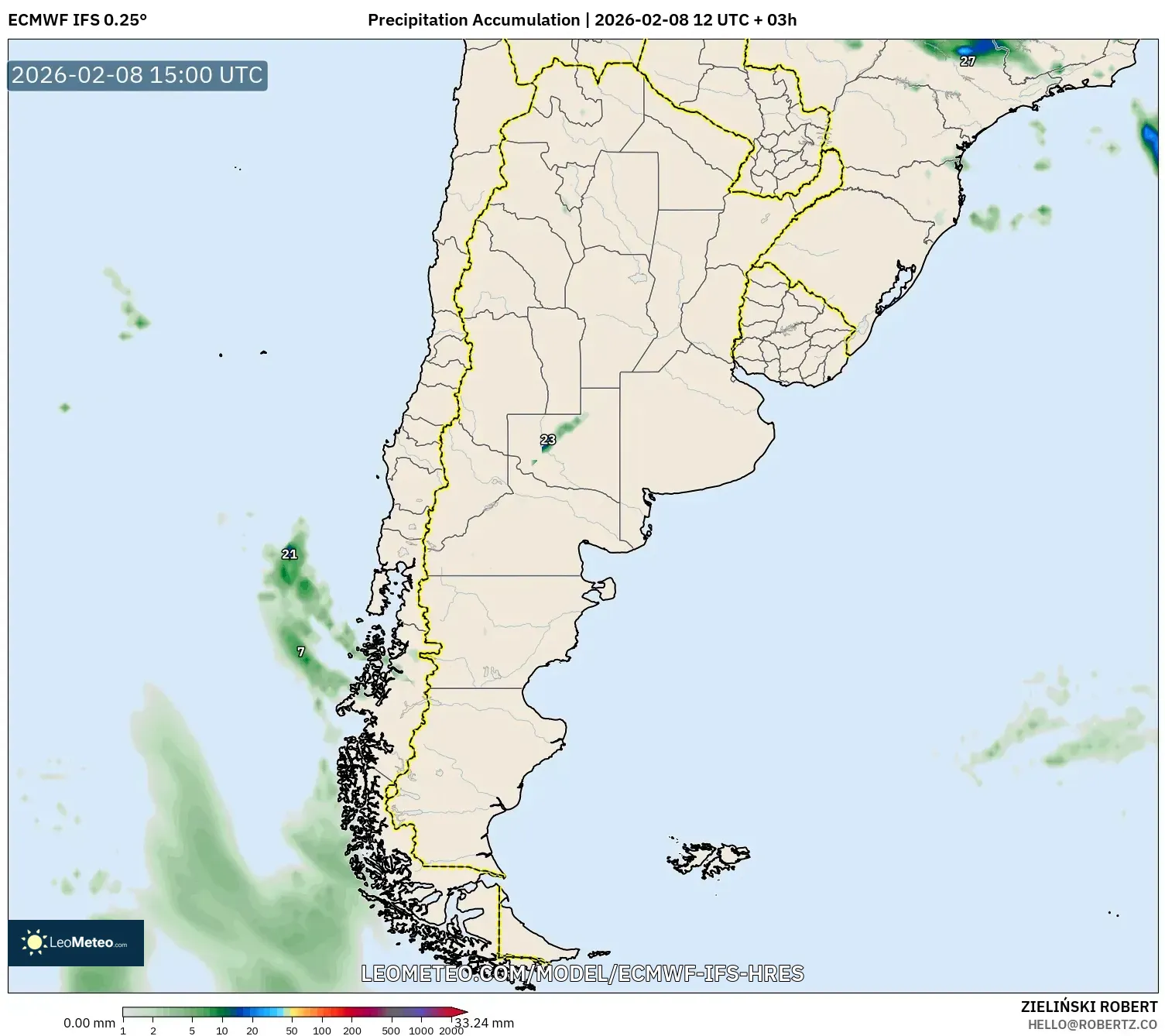 ECMWF IFS 0.25° model - Argentina, Precipitation Accumulation