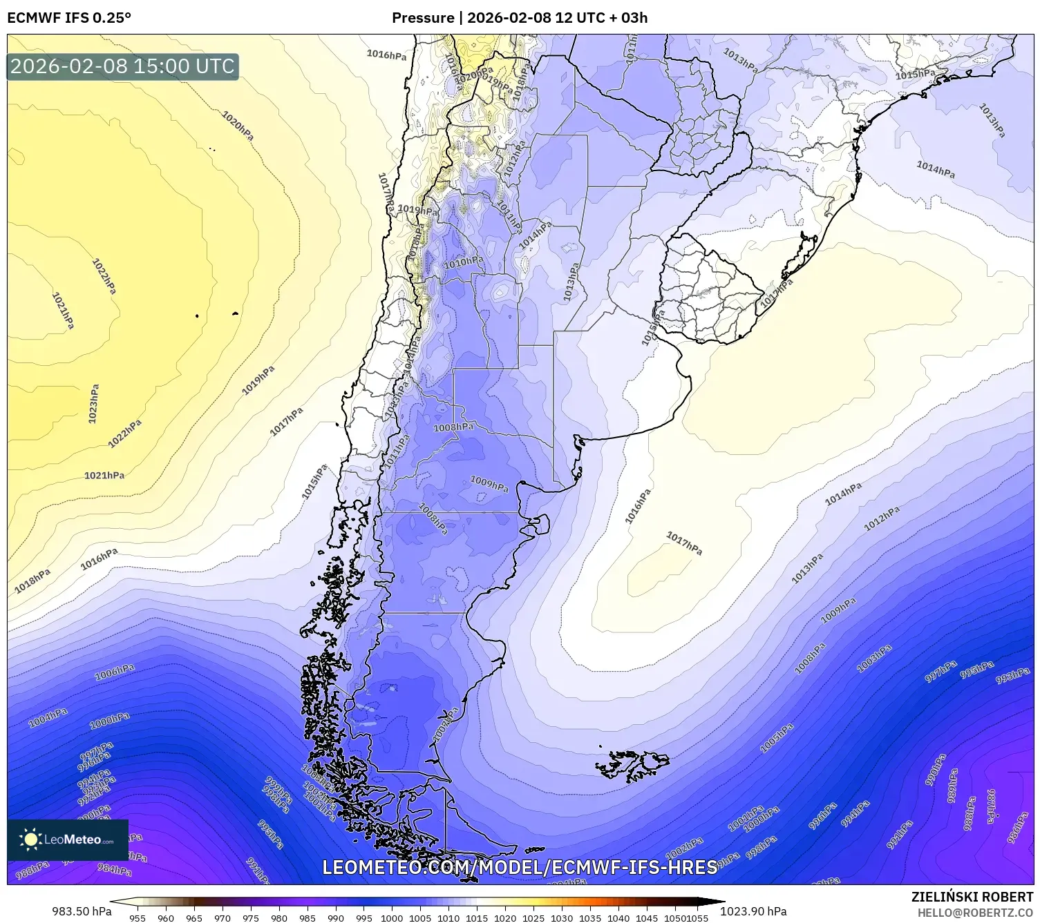 ECMWF IFS 0.25° model - Argentina, Pressure