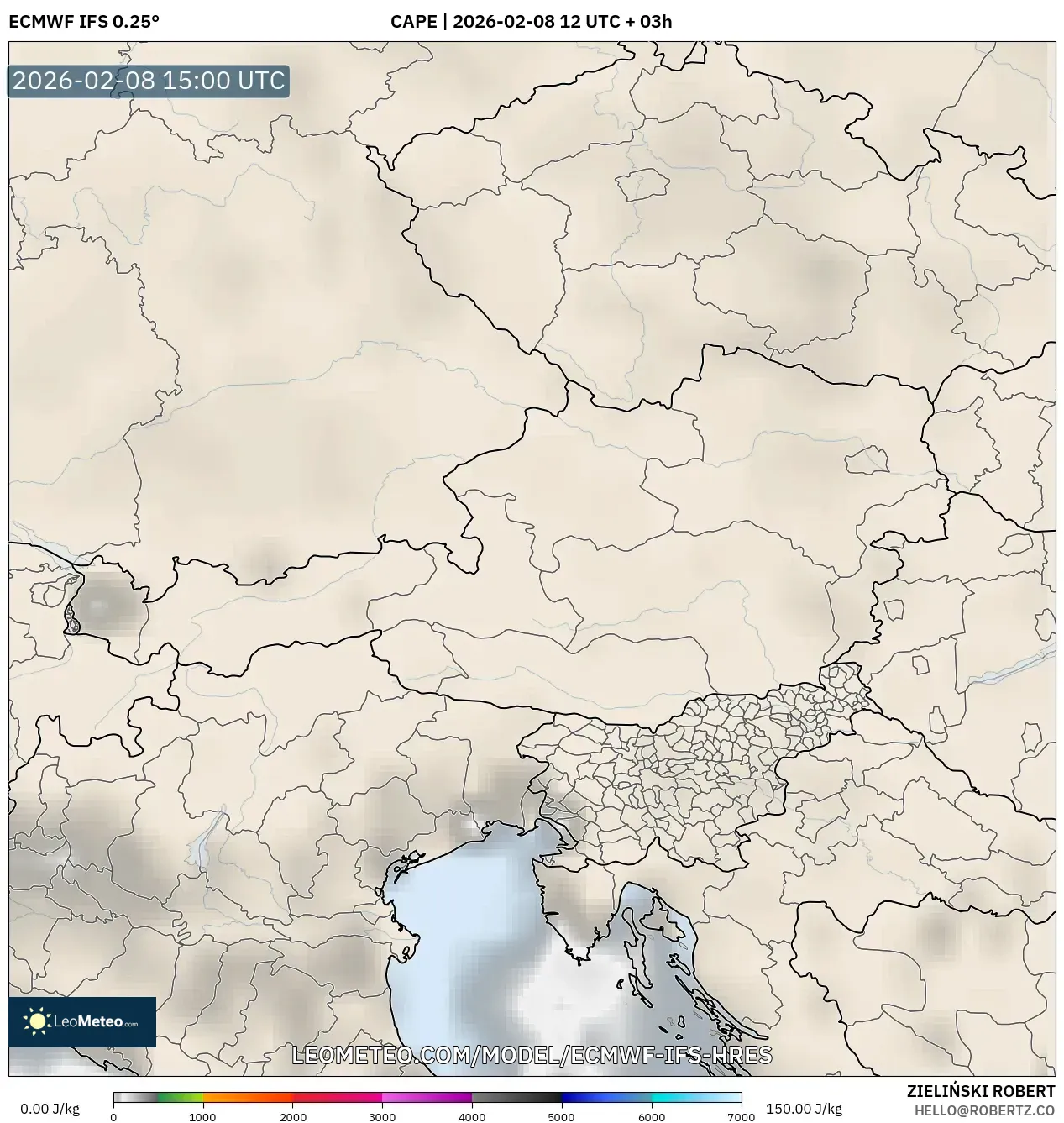 ECMWF IFS 0.25° model - Austria, CAPE