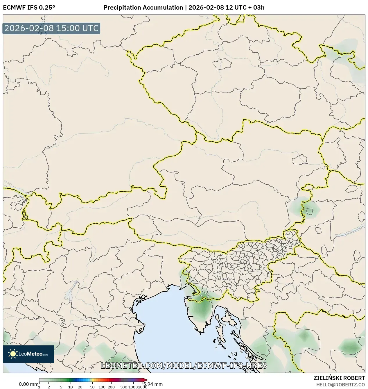 ECMWF IFS 0.25° model - Austria, Akumulasi Curah Hujan