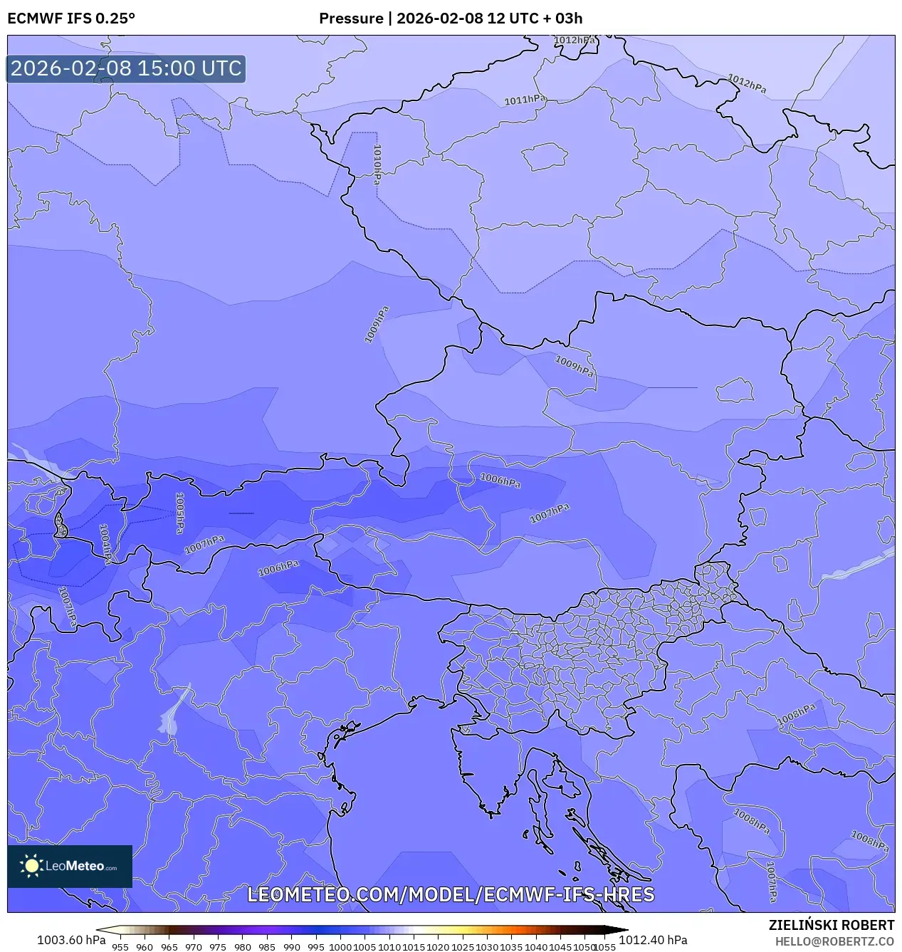 ECMWF IFS 0.25° model - Austria, Pressure