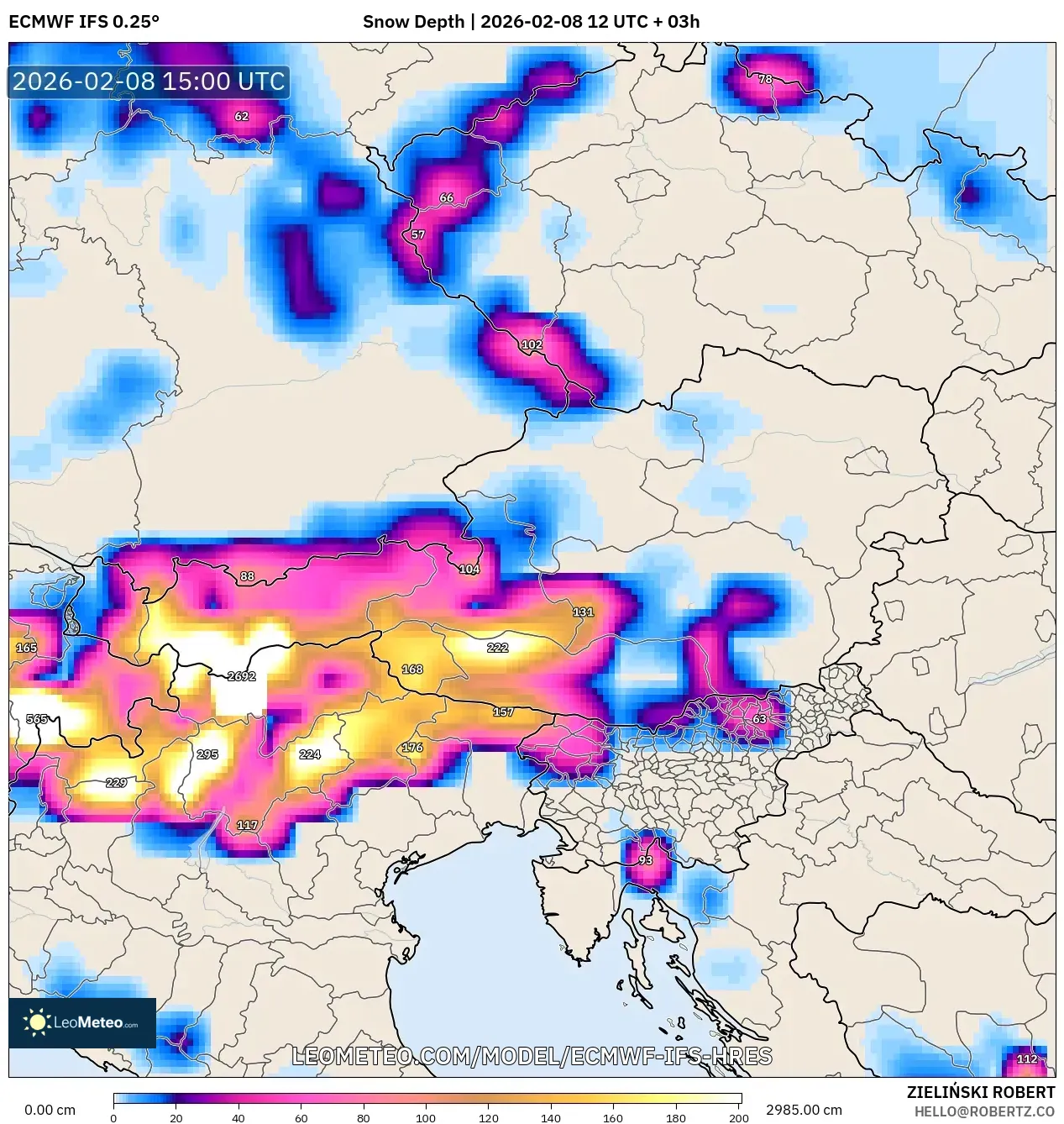 ECMWF IFS 0.25° model - Austria, Snow Depth