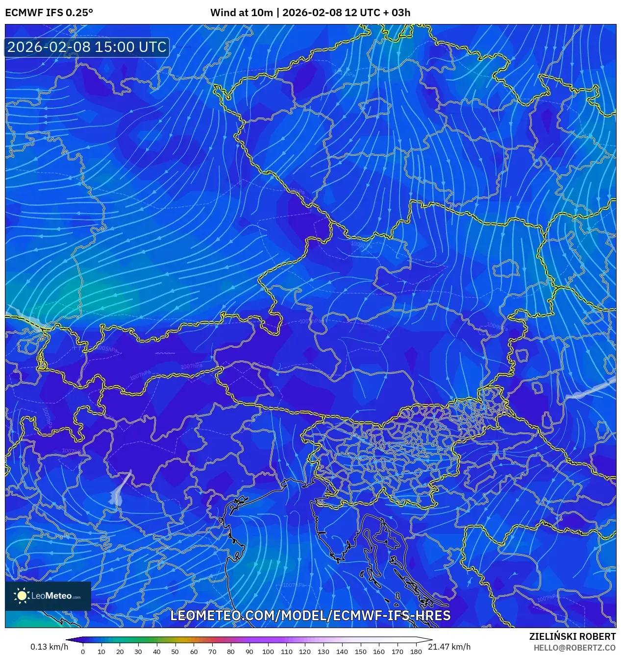 ECMWF IFS 0.25° model - Austria, Angin 10 m