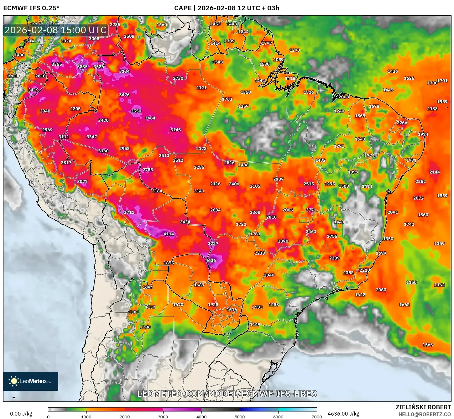 ECMWF IFS 0.25° model - Brazil, CAPE