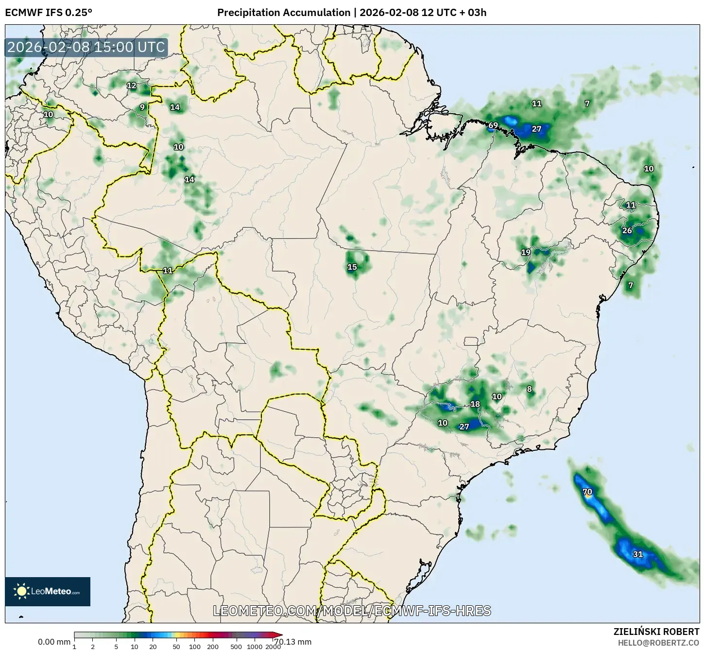 ECMWF IFS 0.25° model - Brazil, Precipitation Accumulation