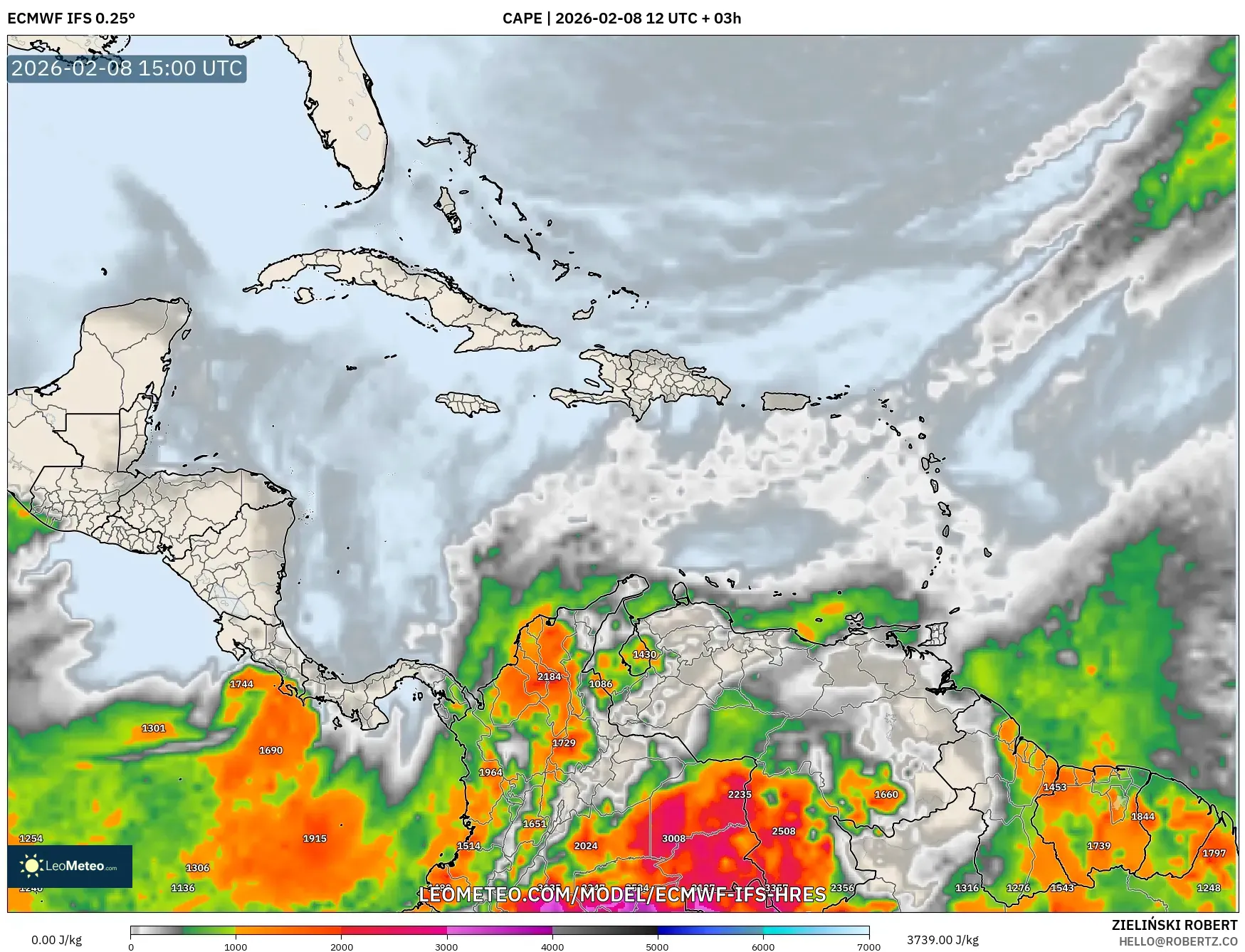 ECMWF IFS 0.25° model - Karibia, CAPE