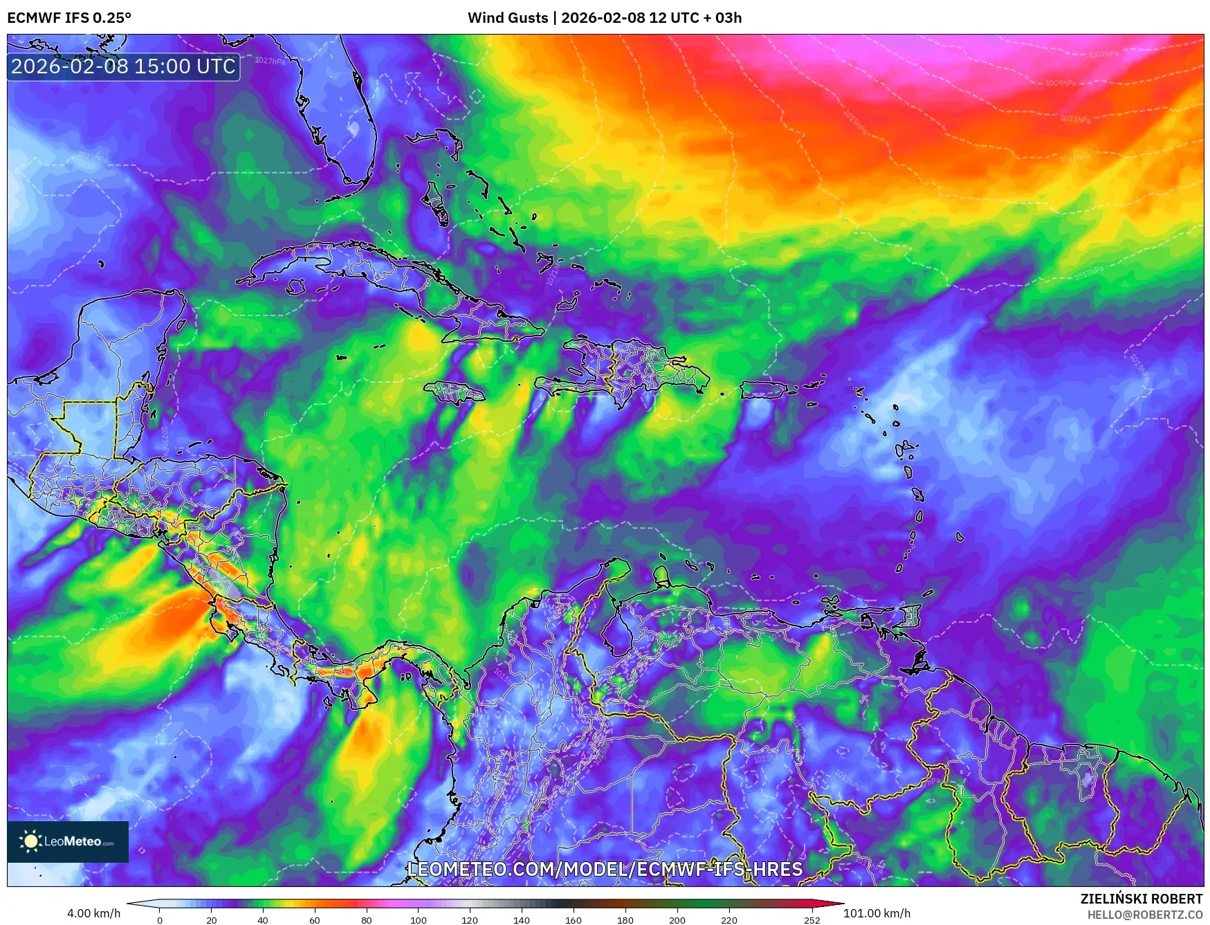 ECMWF IFS 0.25° model - Karibia, Hembusan Angin