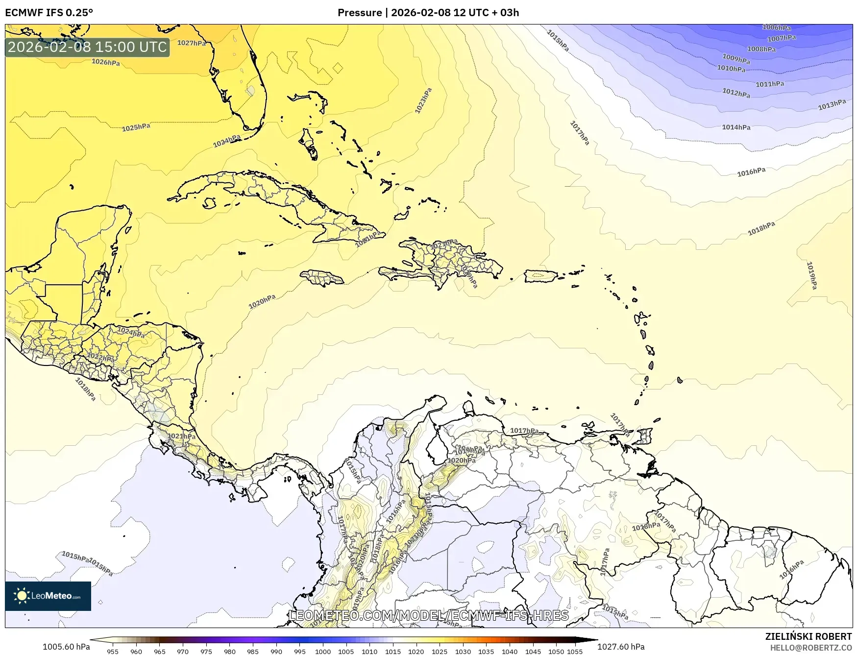 ECMWF IFS 0.25° model - Karibia, Tekanan