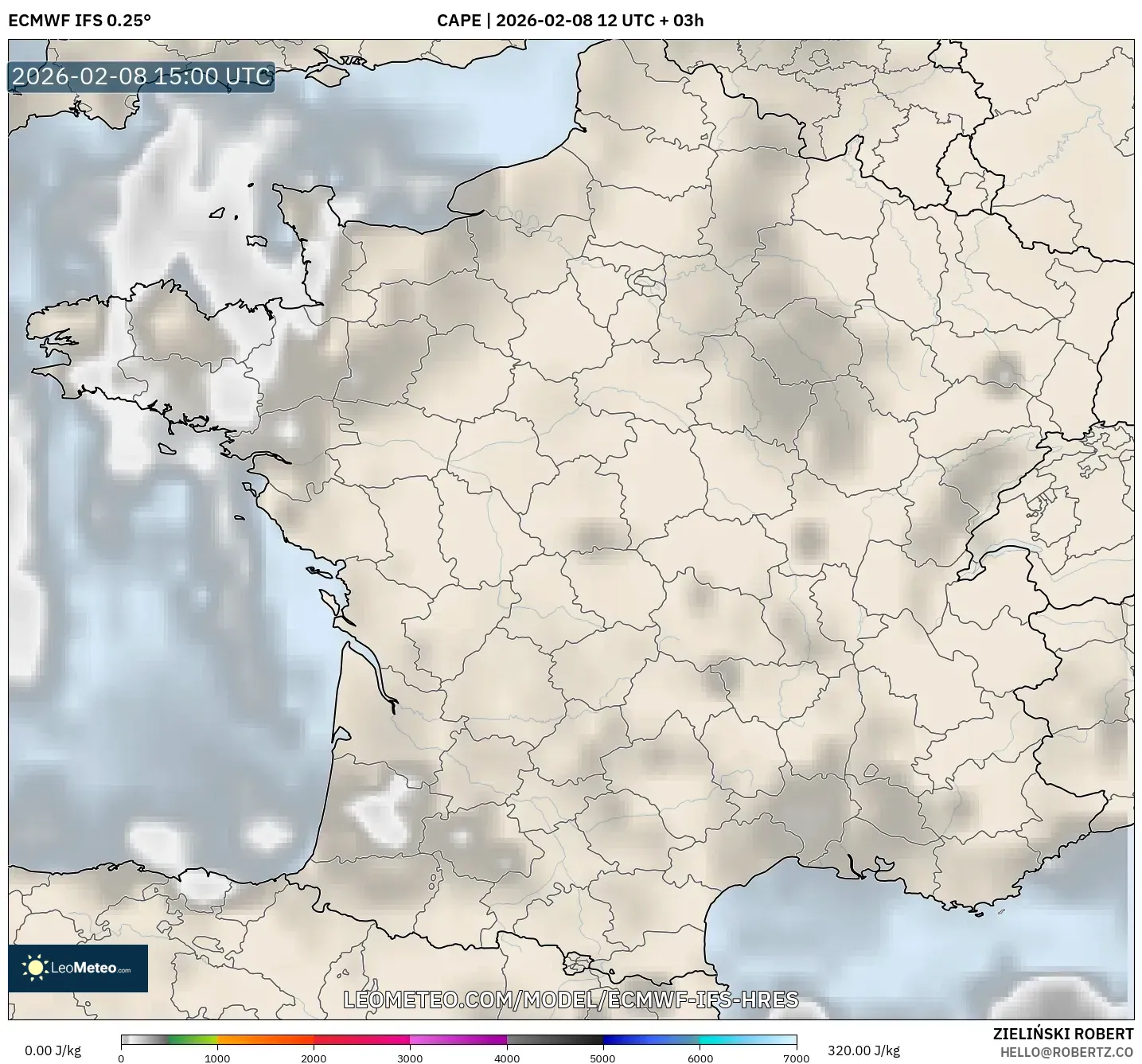 ECMWF IFS 0.25° model - Prancis, CAPE