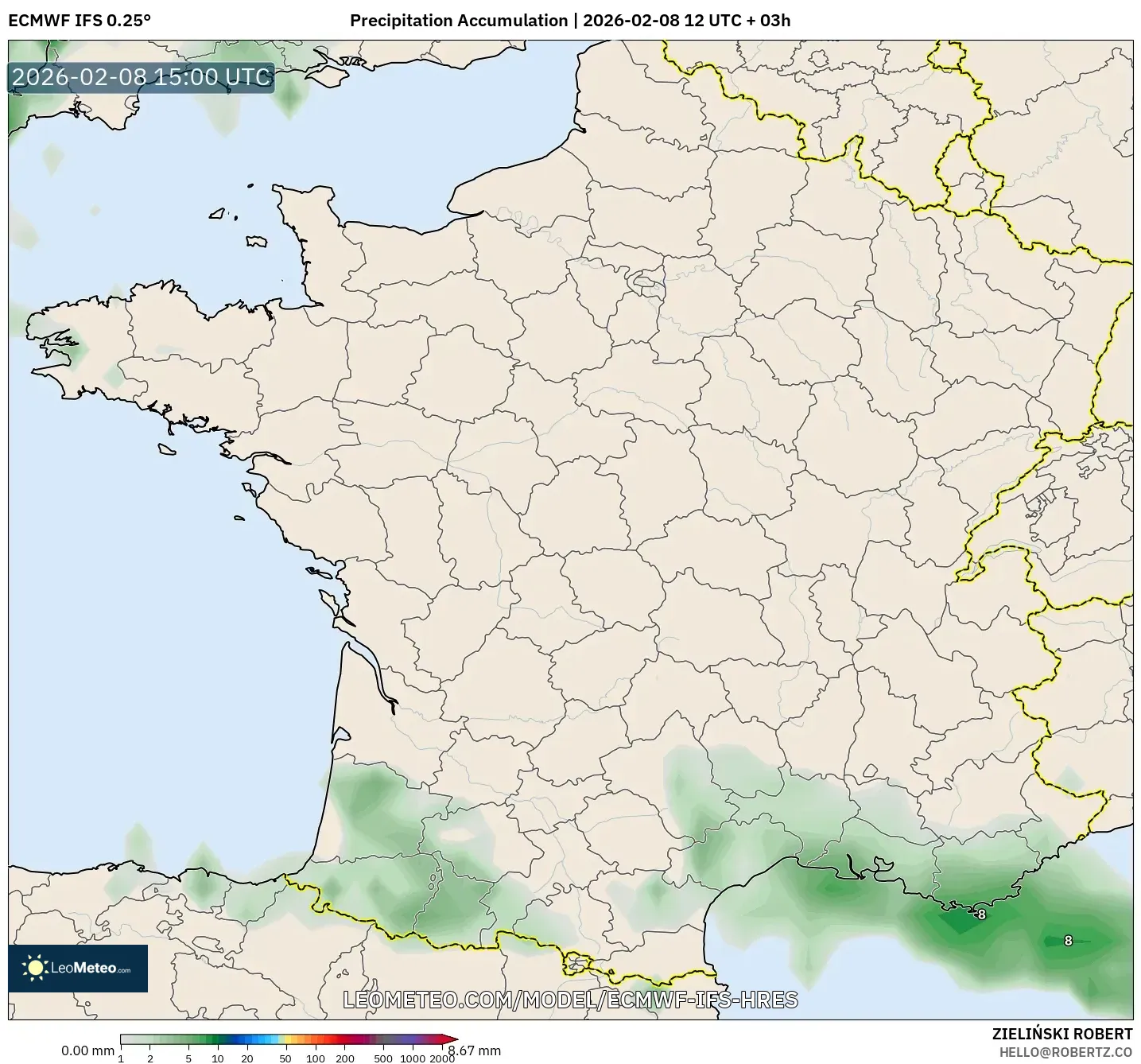 ECMWF IFS 0.25° model - France, Precipitation Accumulation