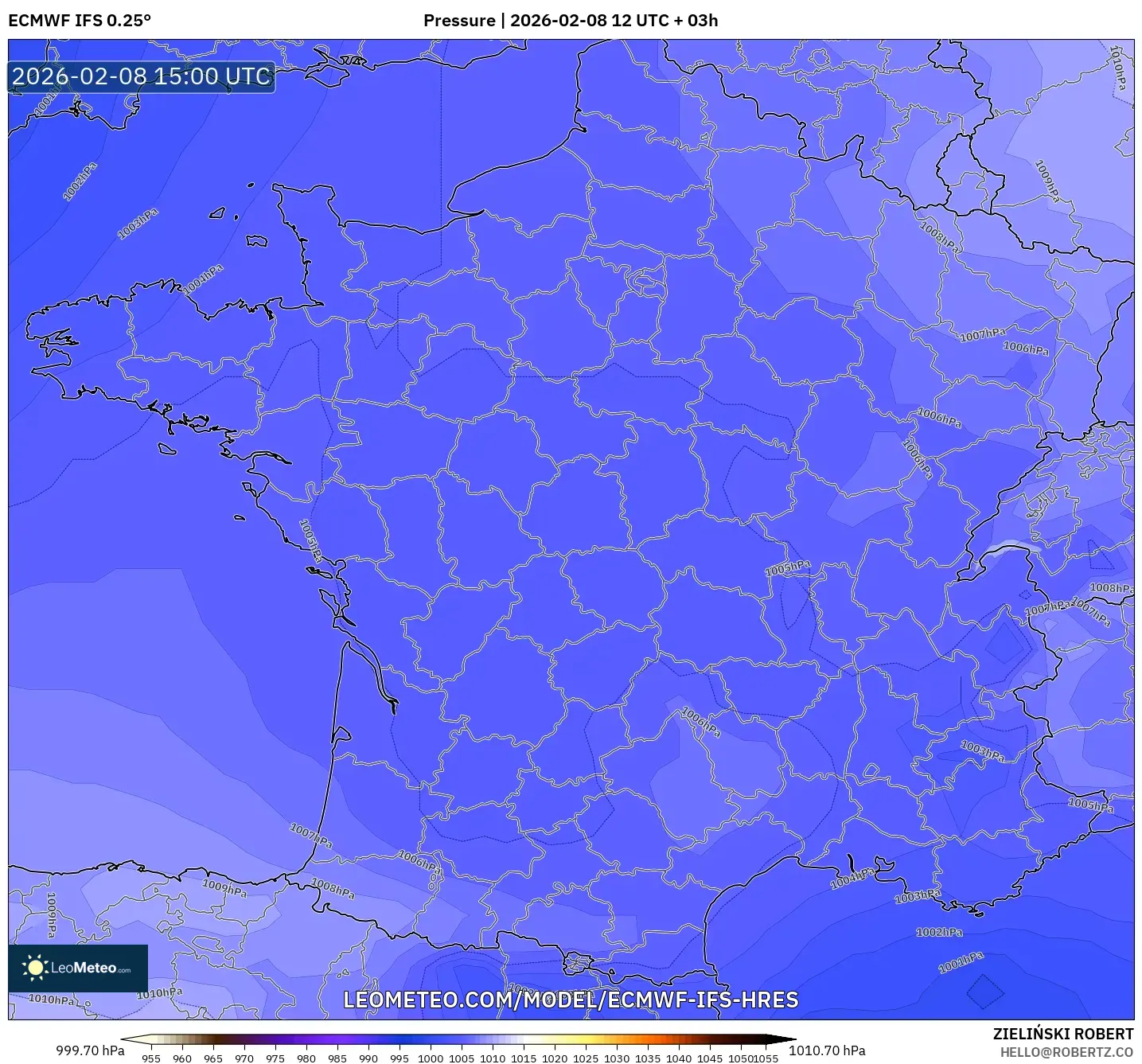 ECMWF IFS 0.25° model - France, Pressure