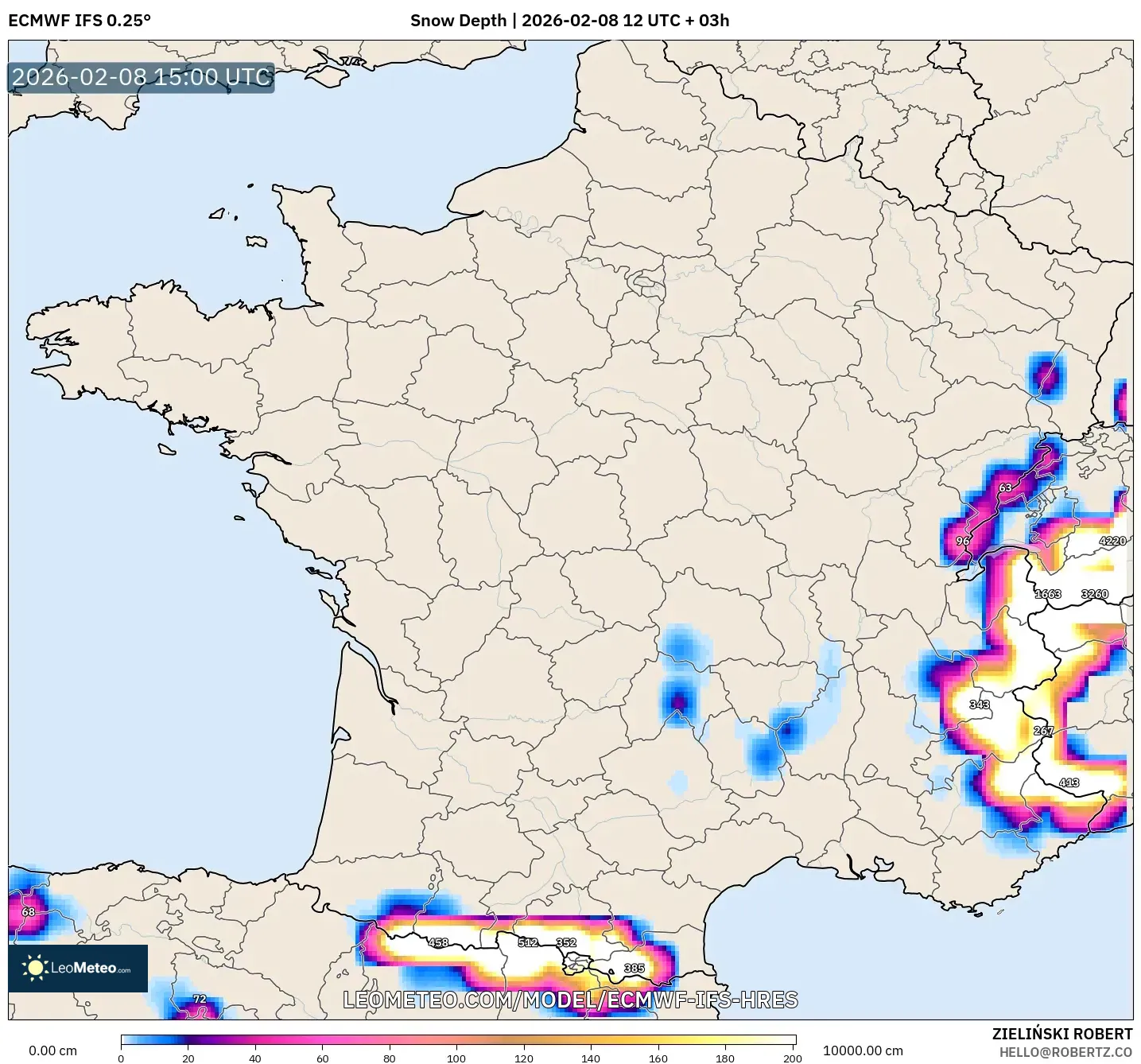 ECMWF IFS 0.25° model - France, Snow Depth