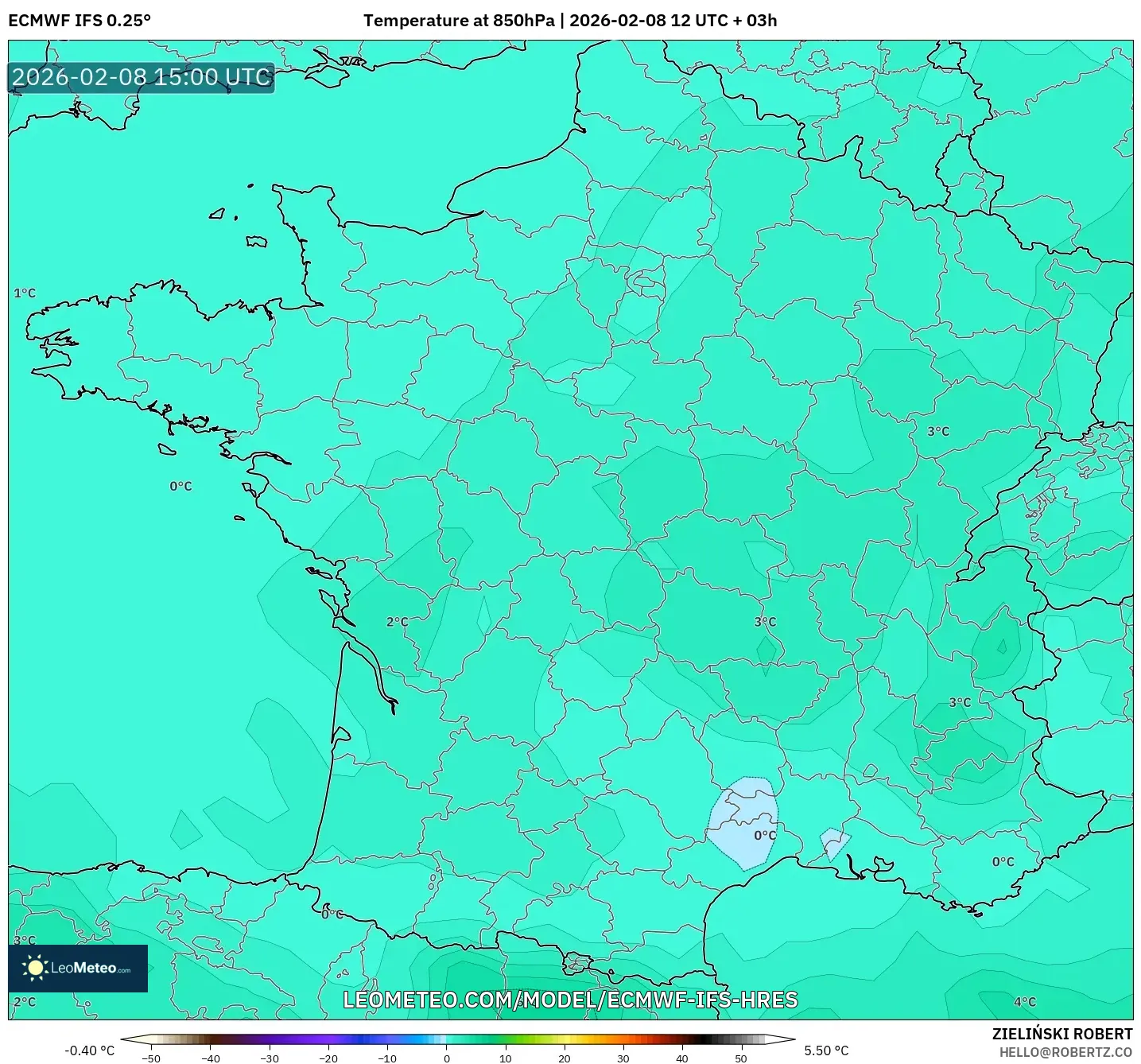 ECMWF IFS 0.25° model - France, Temperature at 850hPa