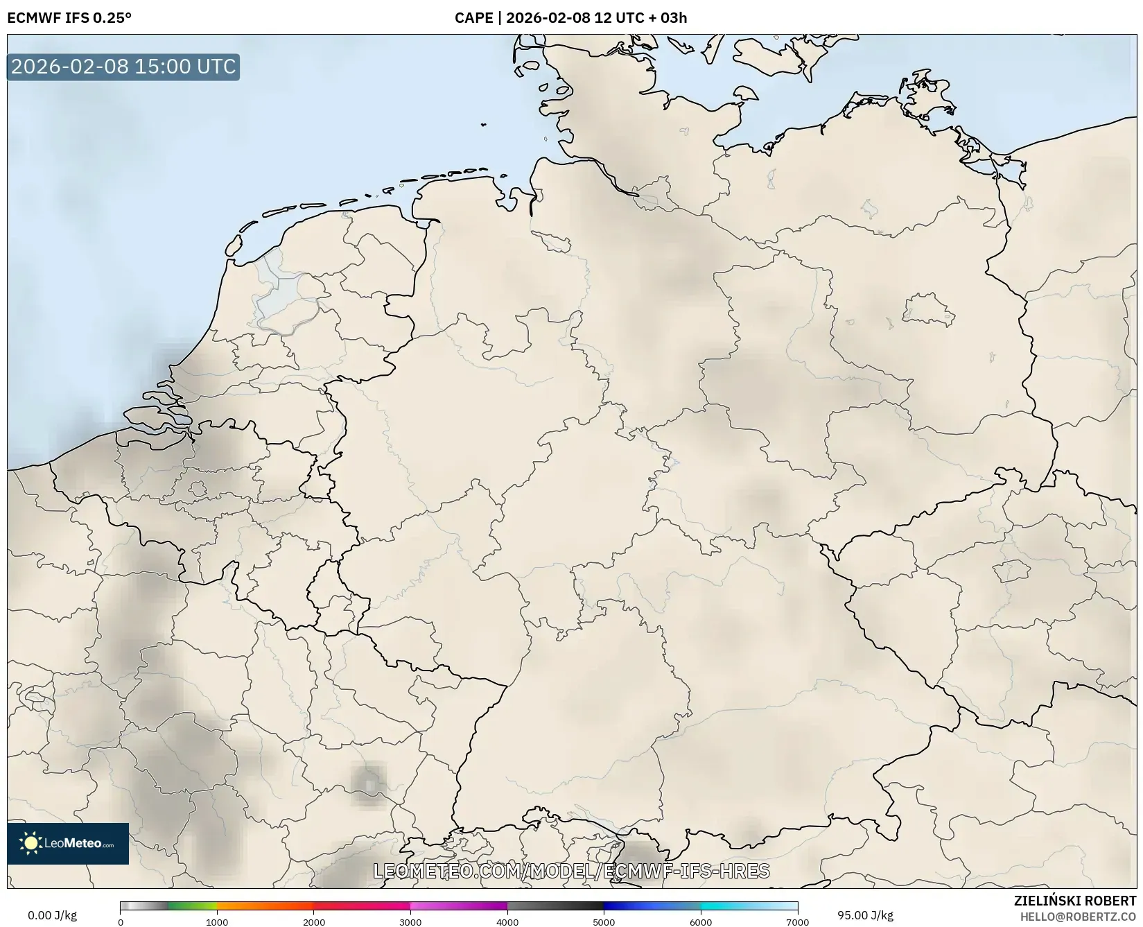 ECMWF IFS 0.25° model - Germany, CAPE