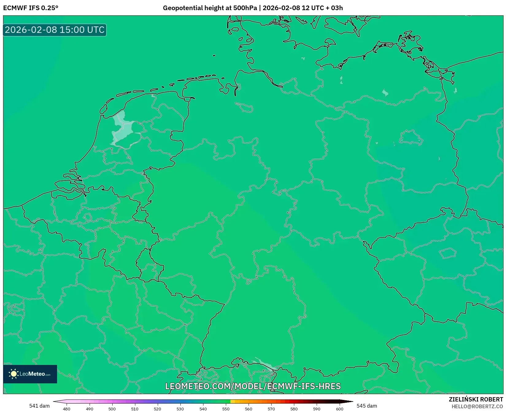 ECMWF IFS 0.25° model - Jerman, Ketinggian geopotensial pada 500 hPa