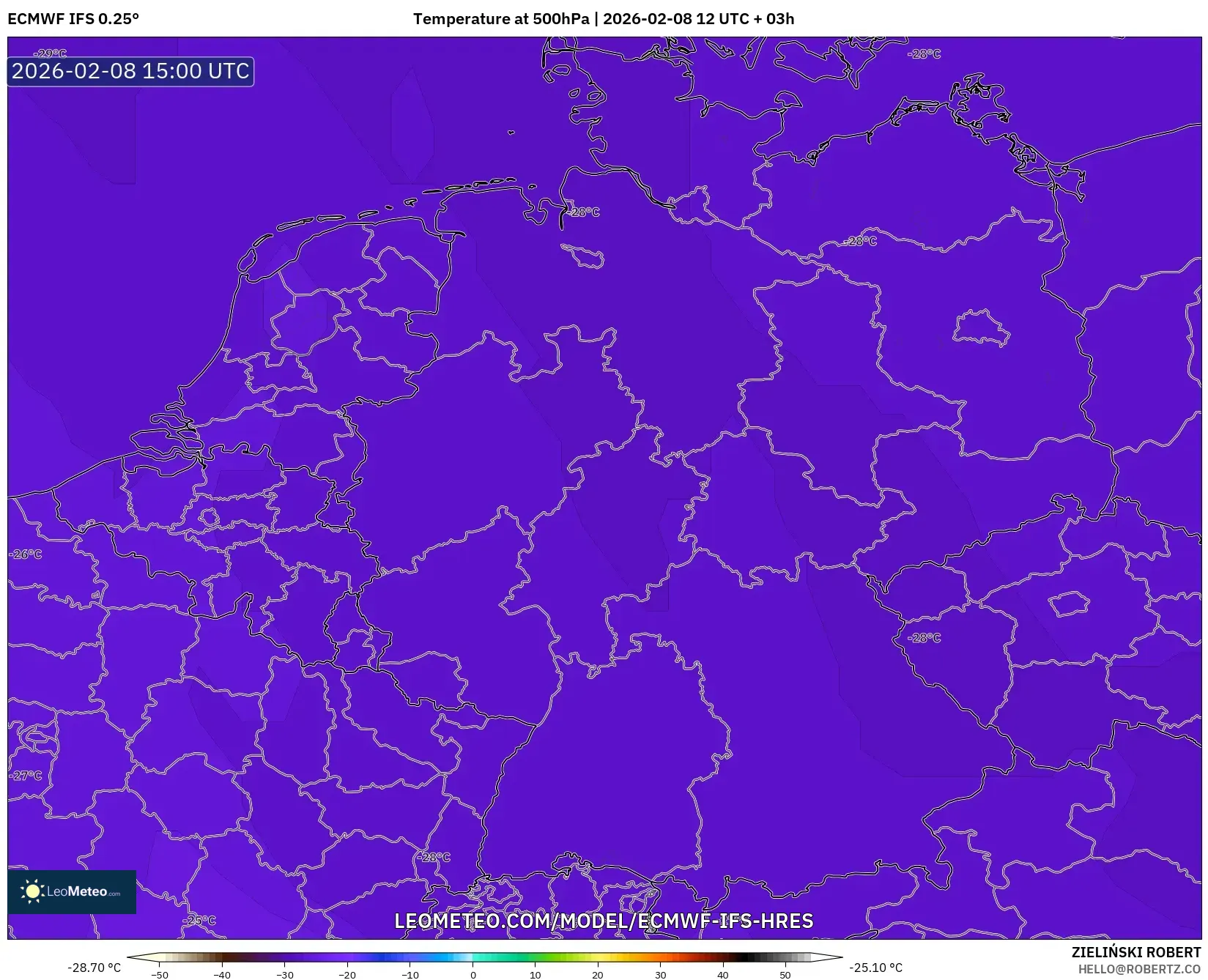 ECMWF IFS 0.25° model - Germany, Temperature at 500hPa