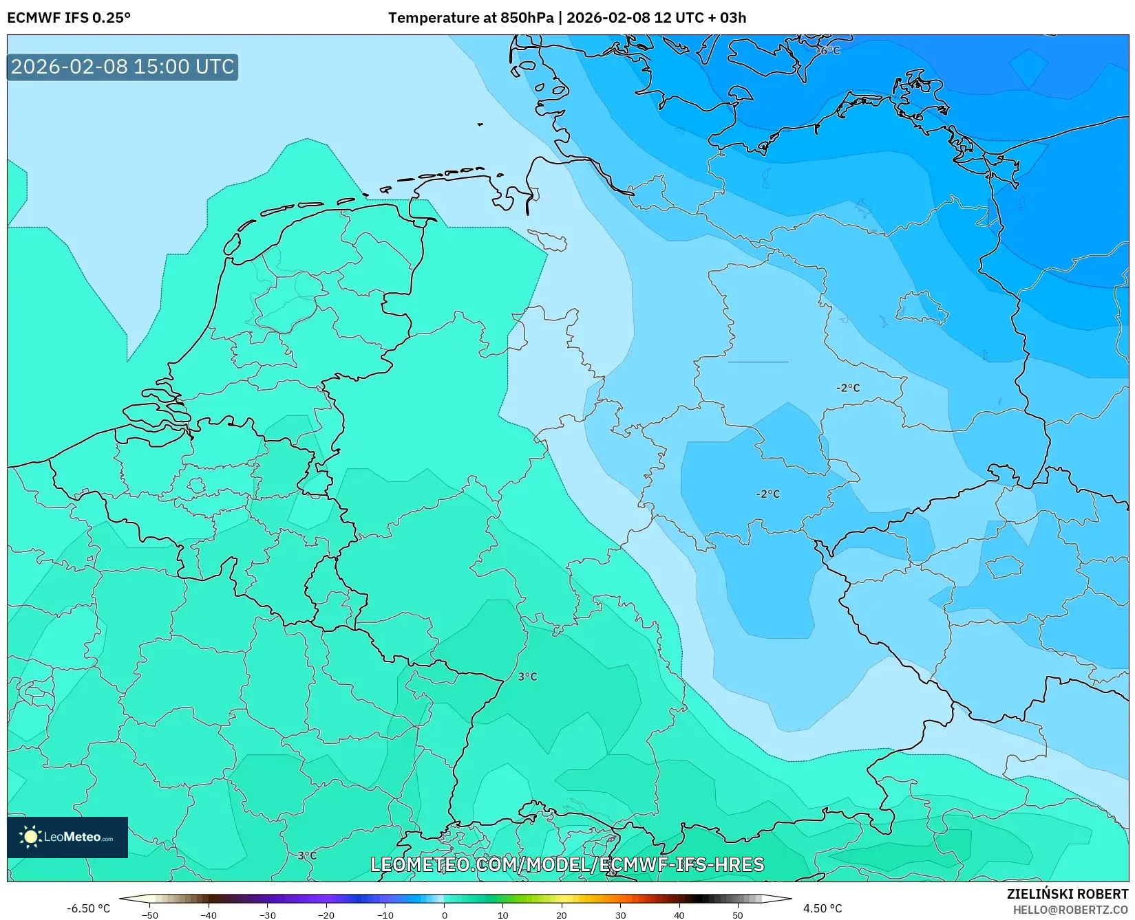 ECMWF IFS 0.25° model - Germany, Temperature at 850hPa