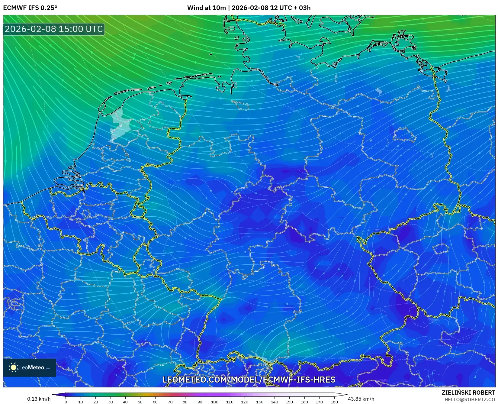 ECMWF IFS 0.25° model - Jerman, Angin 10 m