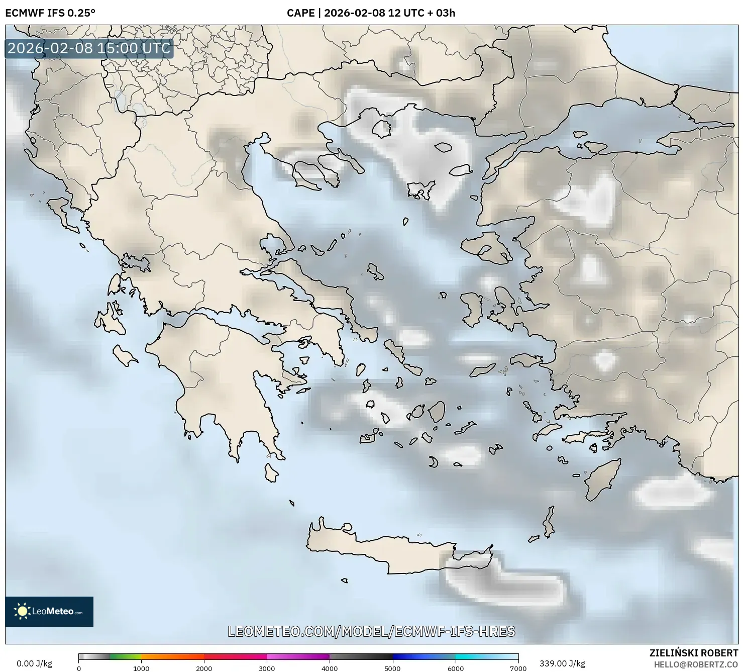 ECMWF IFS 0.25° model - Greece, CAPE