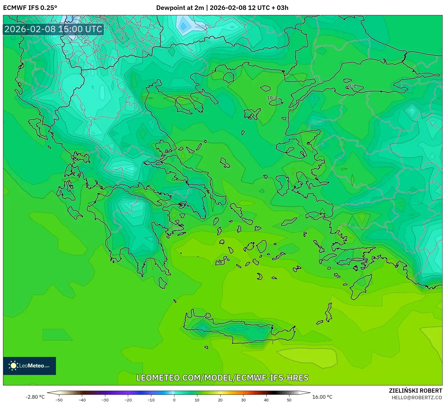 ECMWF IFS 0.25° model - Yunani, Titik Embun 2 m