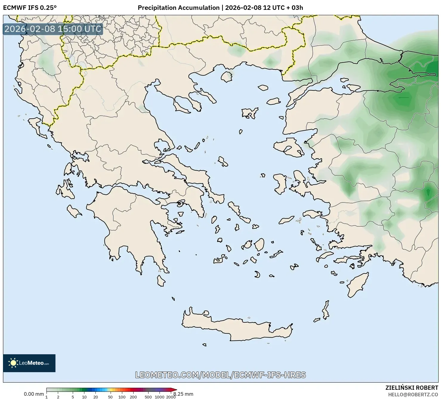 ECMWF IFS 0.25° model - Yunani, Akumulasi Curah Hujan