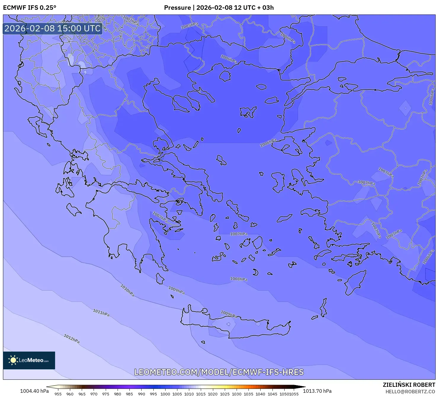 ECMWF IFS 0.25° model - Greece, Pressure
