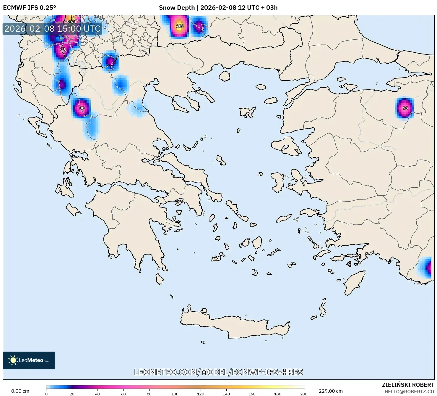 ECMWF IFS 0.25° model - Yunani, Kedalaman Salju