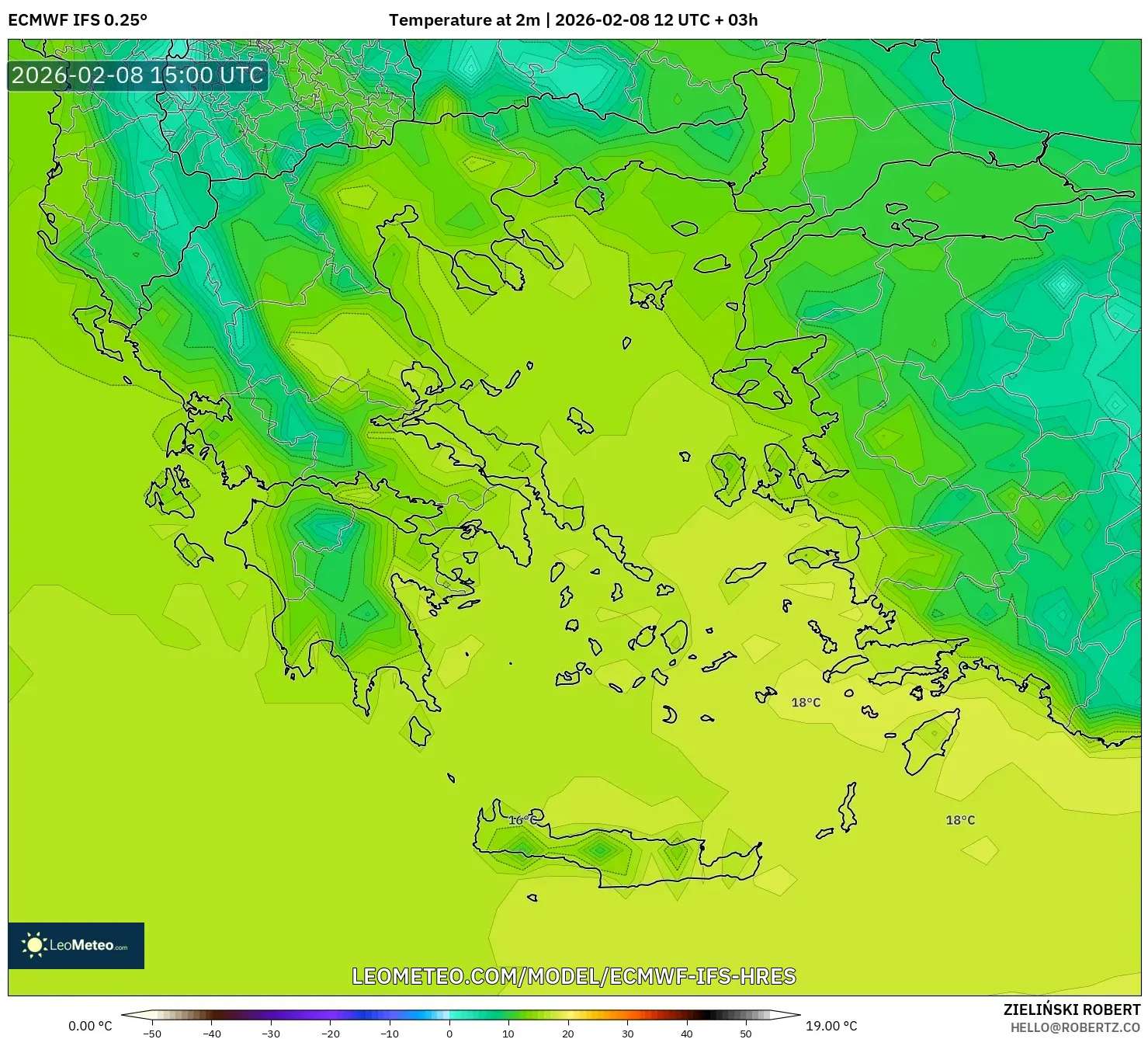ECMWF IFS 0.25° model - Greece, Temperature at 2m