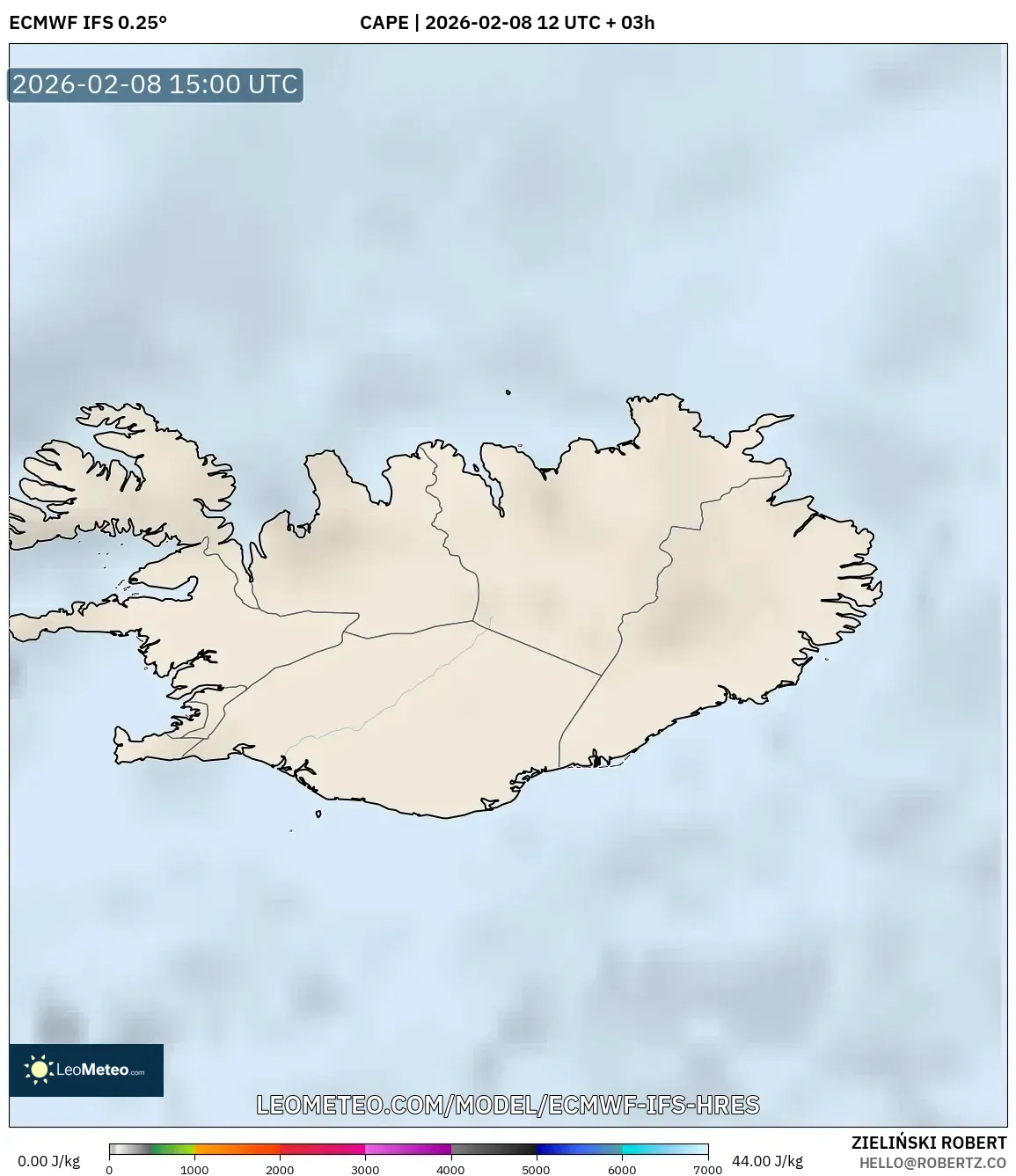ECMWF IFS 0.25° model - Iceland, CAPE