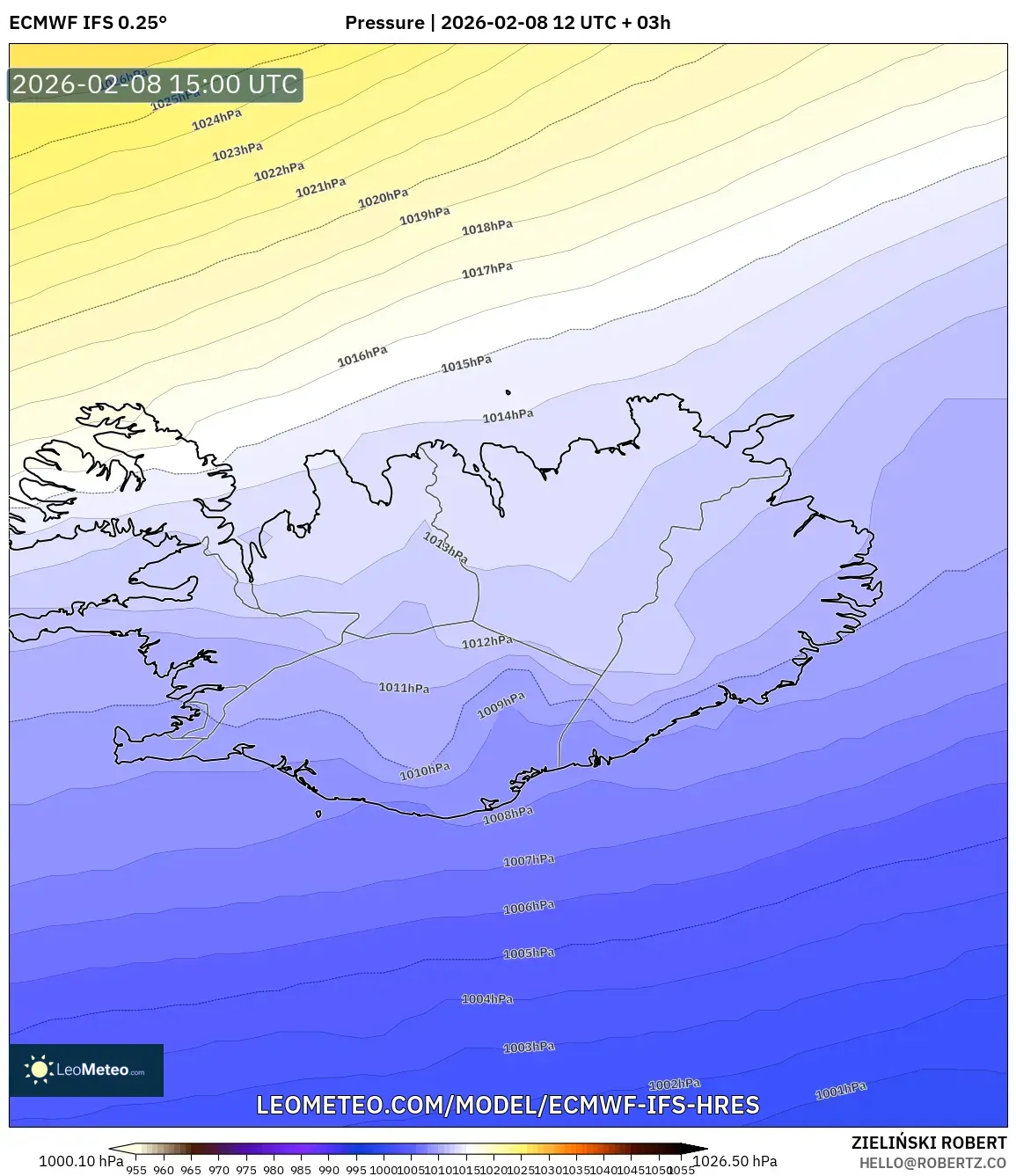 ECMWF IFS 0.25° model - Iceland, Pressure