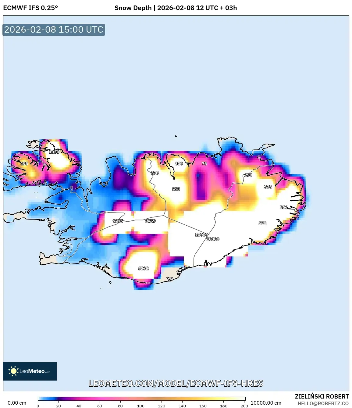 ECMWF IFS 0.25° model - Iceland, Snow Depth