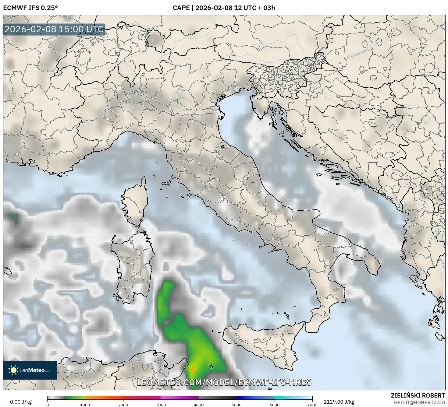 ECMWF IFS 0.25° model - Italy, CAPE