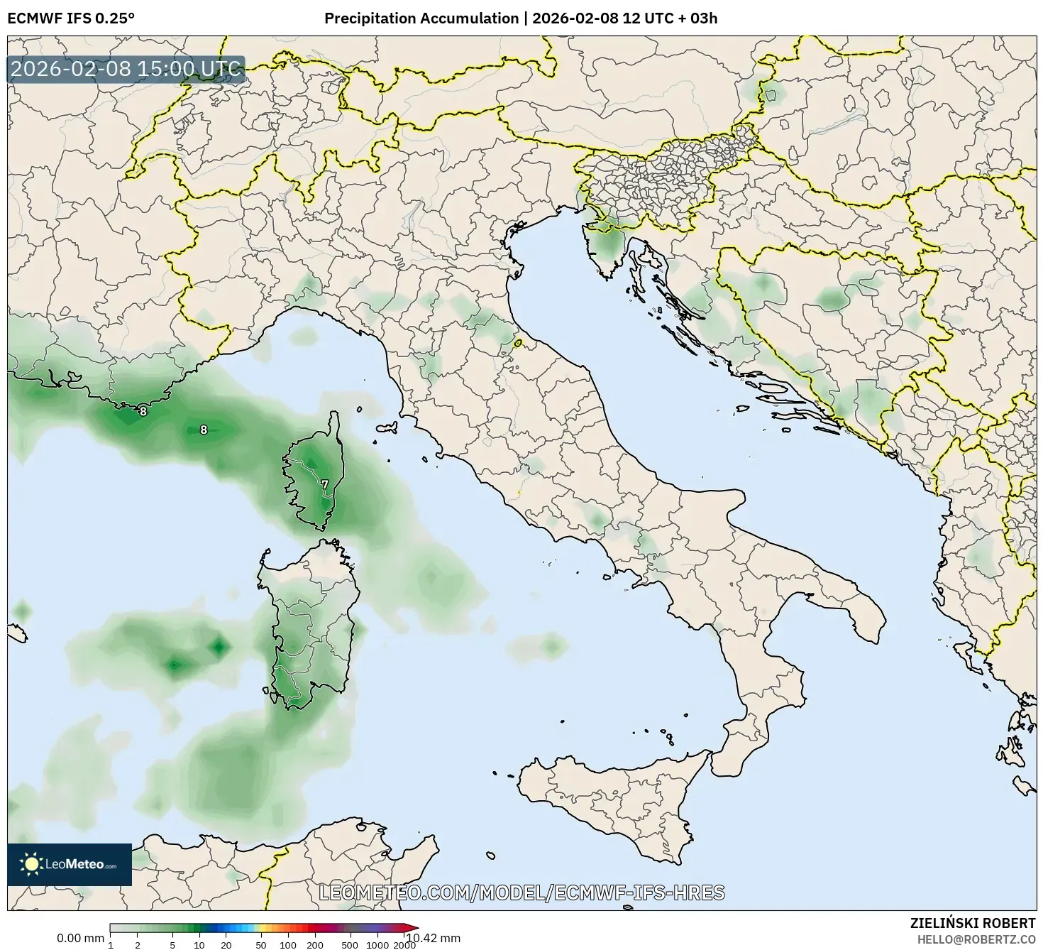 ECMWF IFS 0.25° model - Italy, Precipitation Accumulation