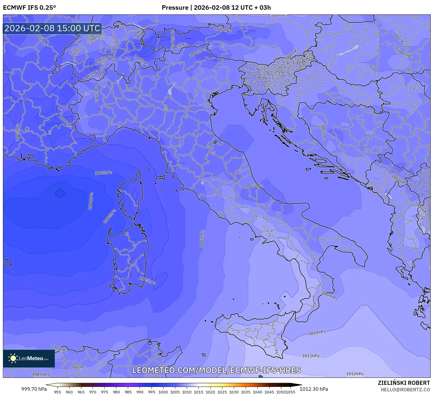 ECMWF IFS 0.25° model - Italy, Pressure