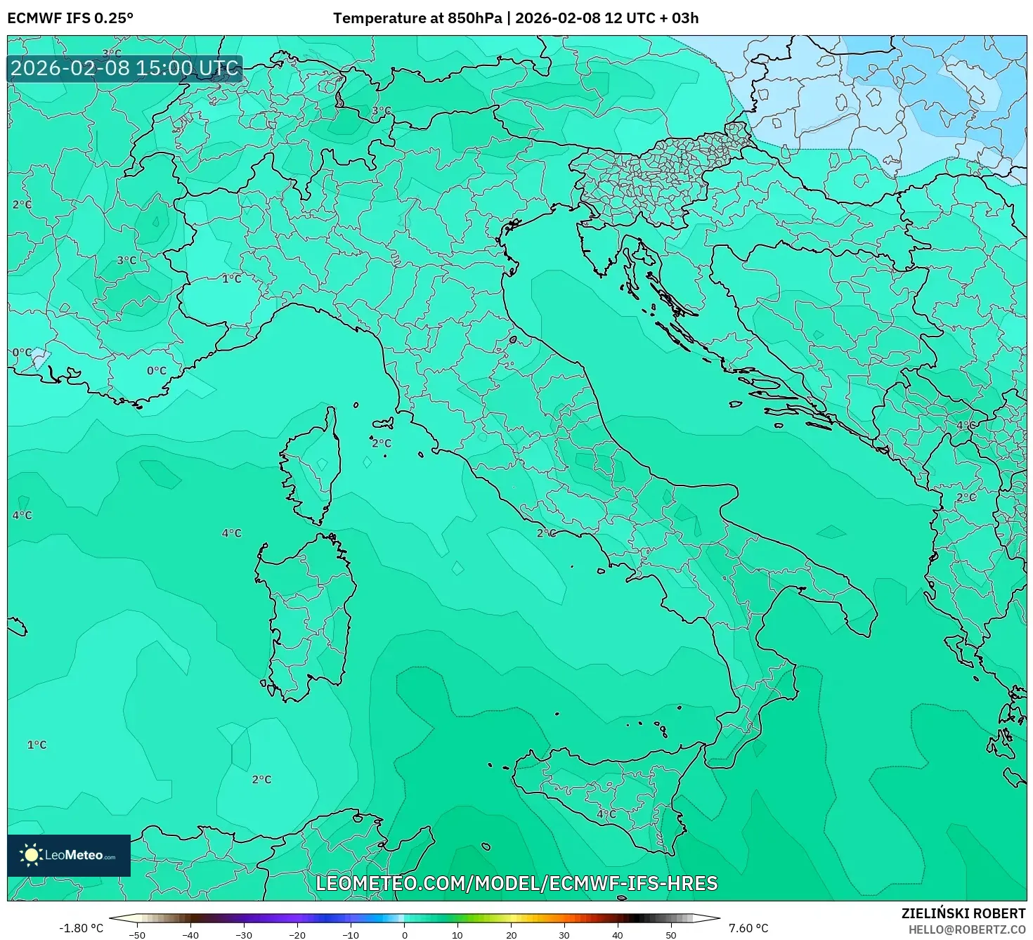 ECMWF IFS 0.25° model - Italia, Suhu 850 hPa