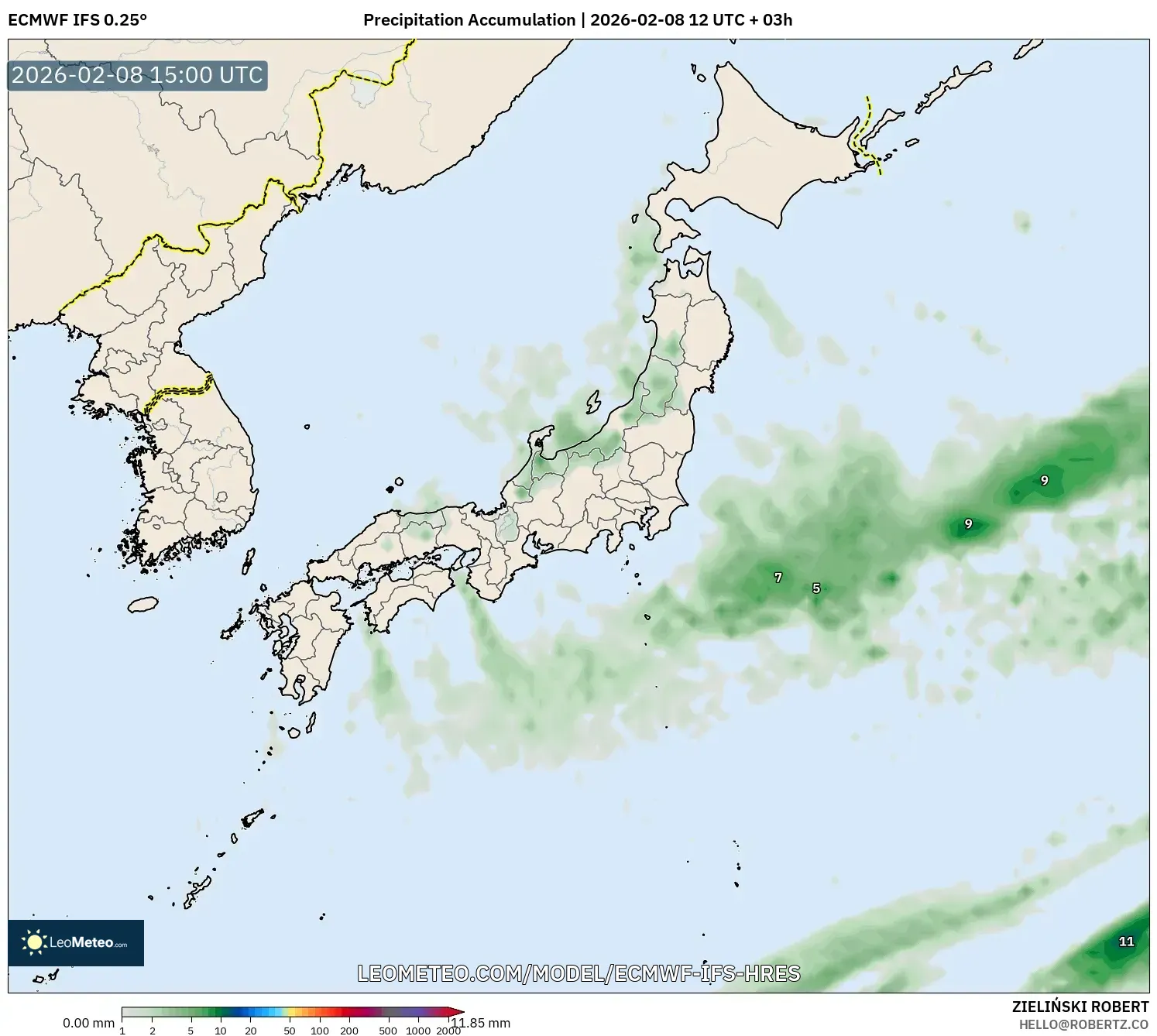 ECMWF IFS 0.25° model - Japan, Precipitation Accumulation