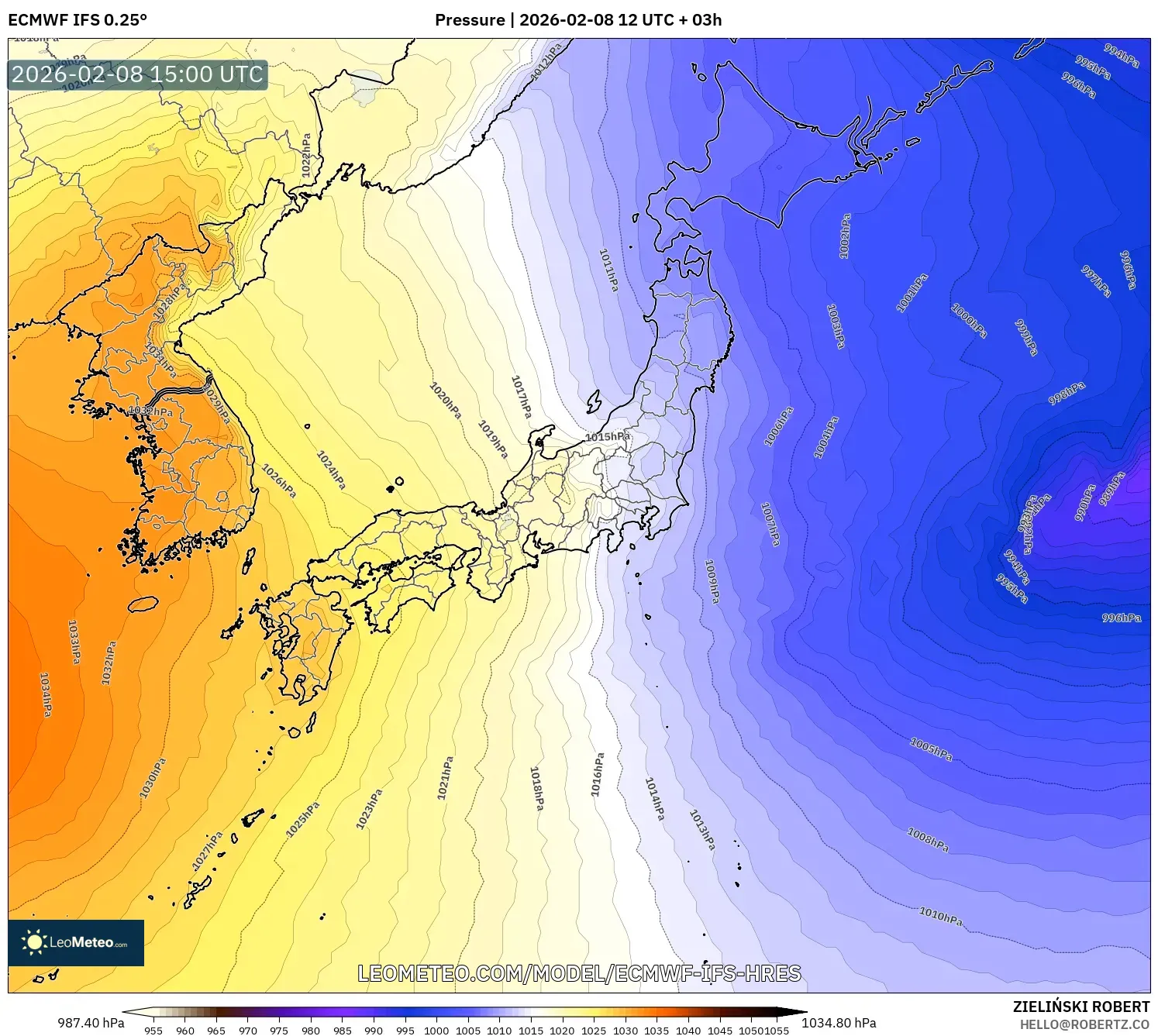 ECMWF IFS 0.25° model - Japan, Pressure
