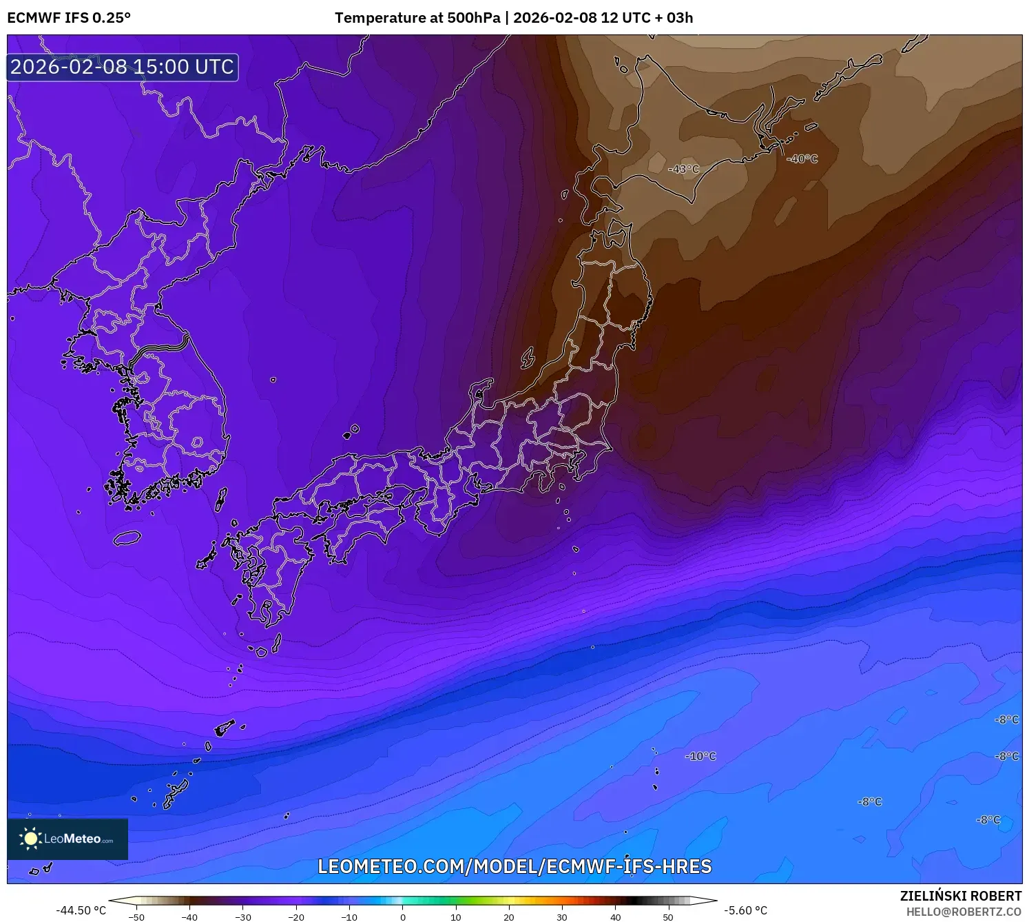 ECMWF IFS 0.25° model - Japan, Temperature at 500hPa