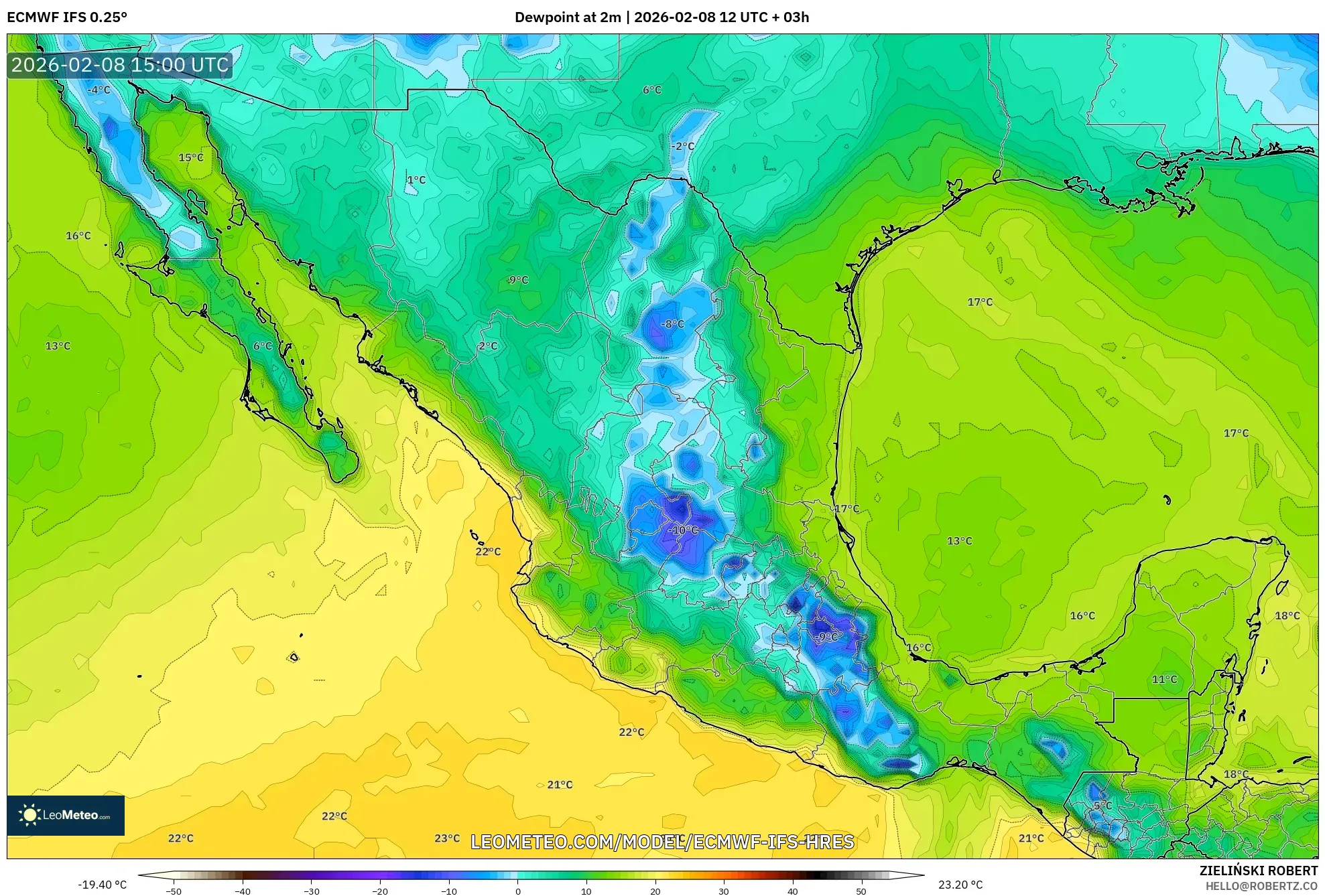 ECMWF IFS 0.25° model - Meksiko, Titik Embun 2 m
