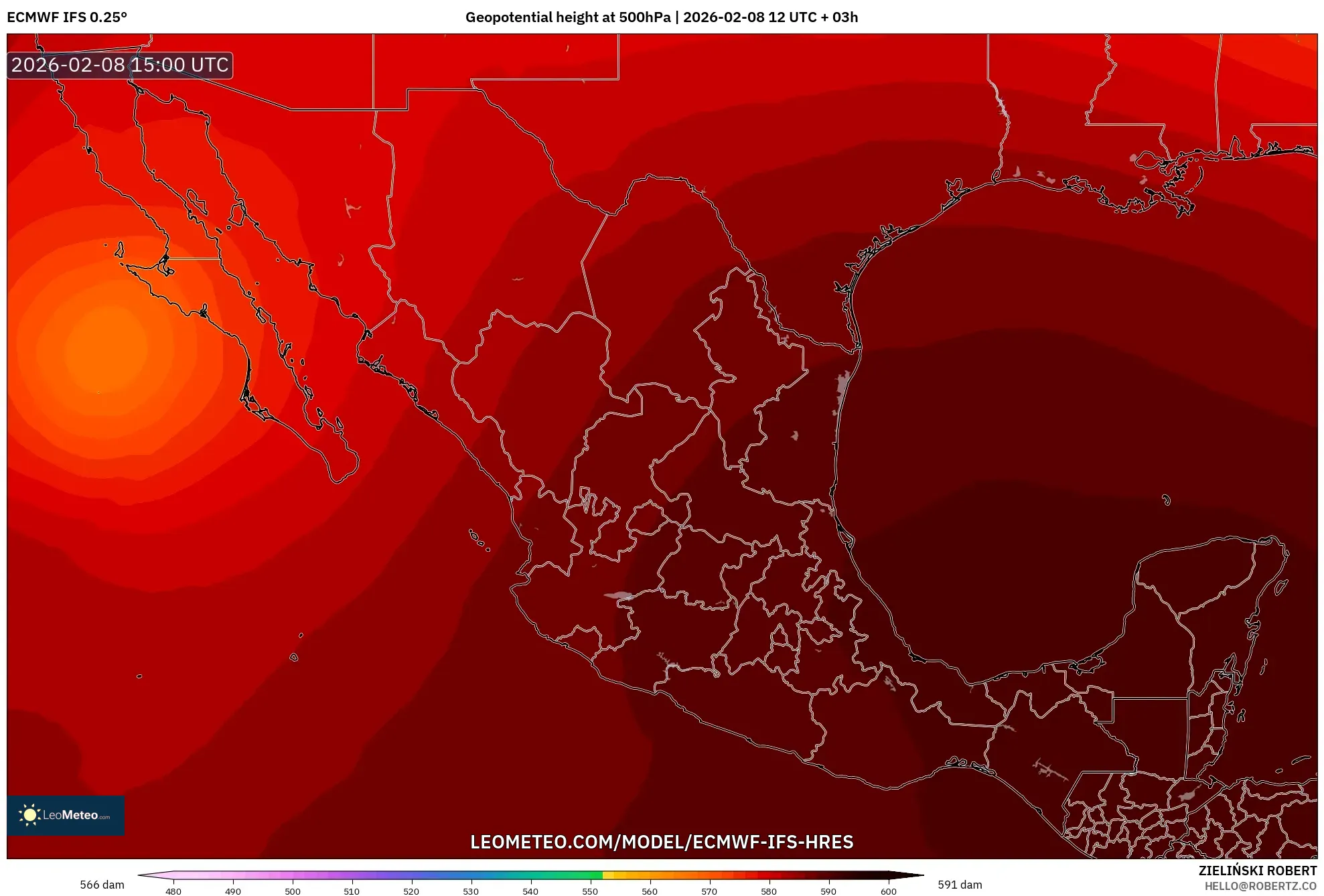 ECMWF IFS 0.25° model - Meksiko, Ketinggian geopotensial pada 500 hPa