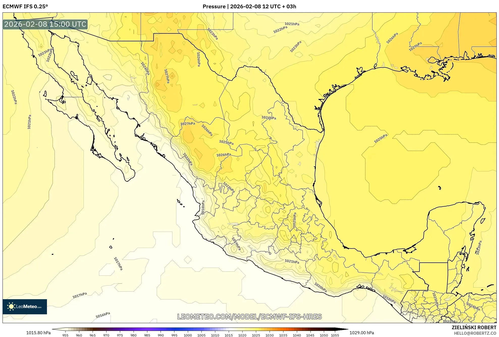 ECMWF IFS 0.25° model - Meksiko, Tekanan