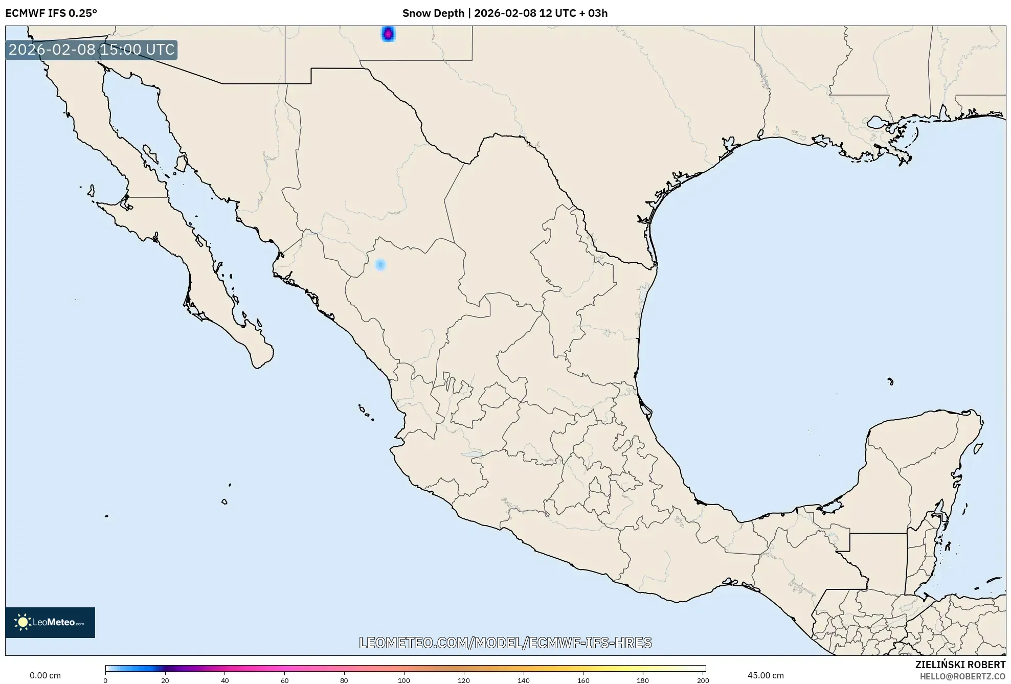 ECMWF IFS 0.25° model - Meksiko, Kedalaman Salju