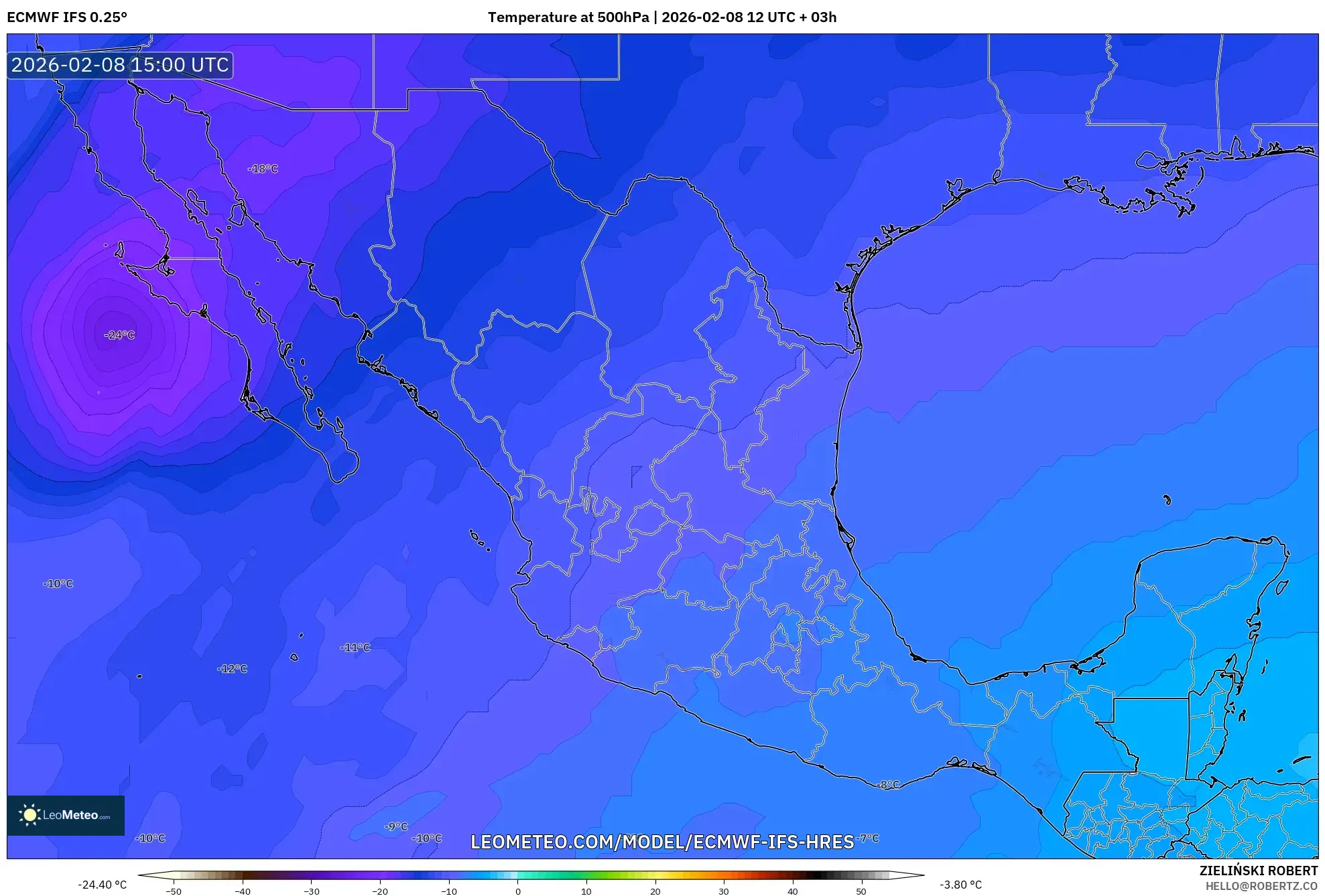 ECMWF IFS 0.25° model - Mexico, Temperature at 500hPa