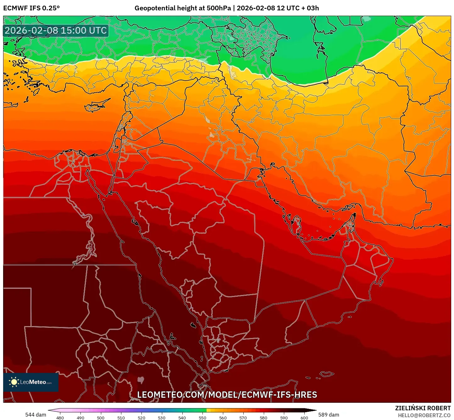 ECMWF IFS 0.25° model - Timur Tengah, Ketinggian geopotensial pada 500 hPa
