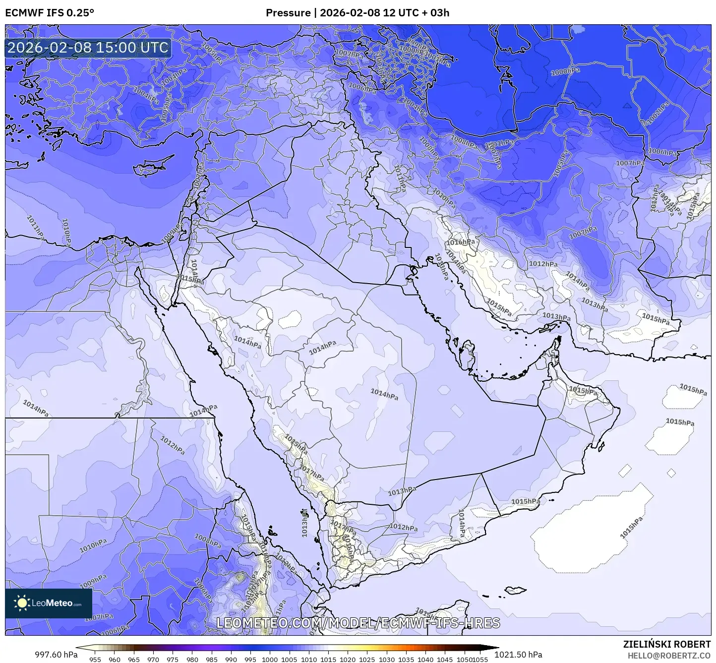 ECMWF IFS 0.25° model - Timur Tengah, Tekanan